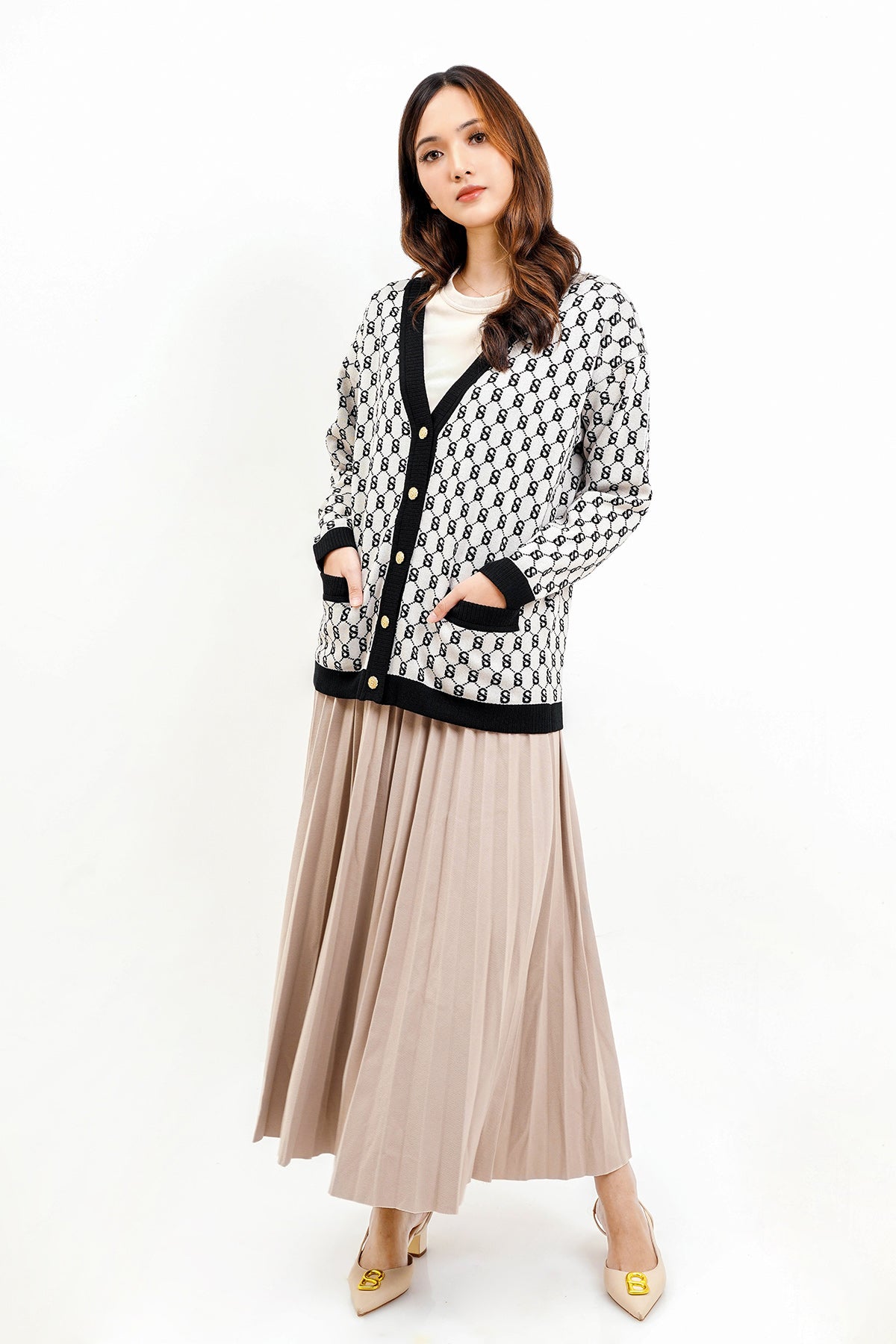 Signature Monogram Cardigan - Cookies and Cream