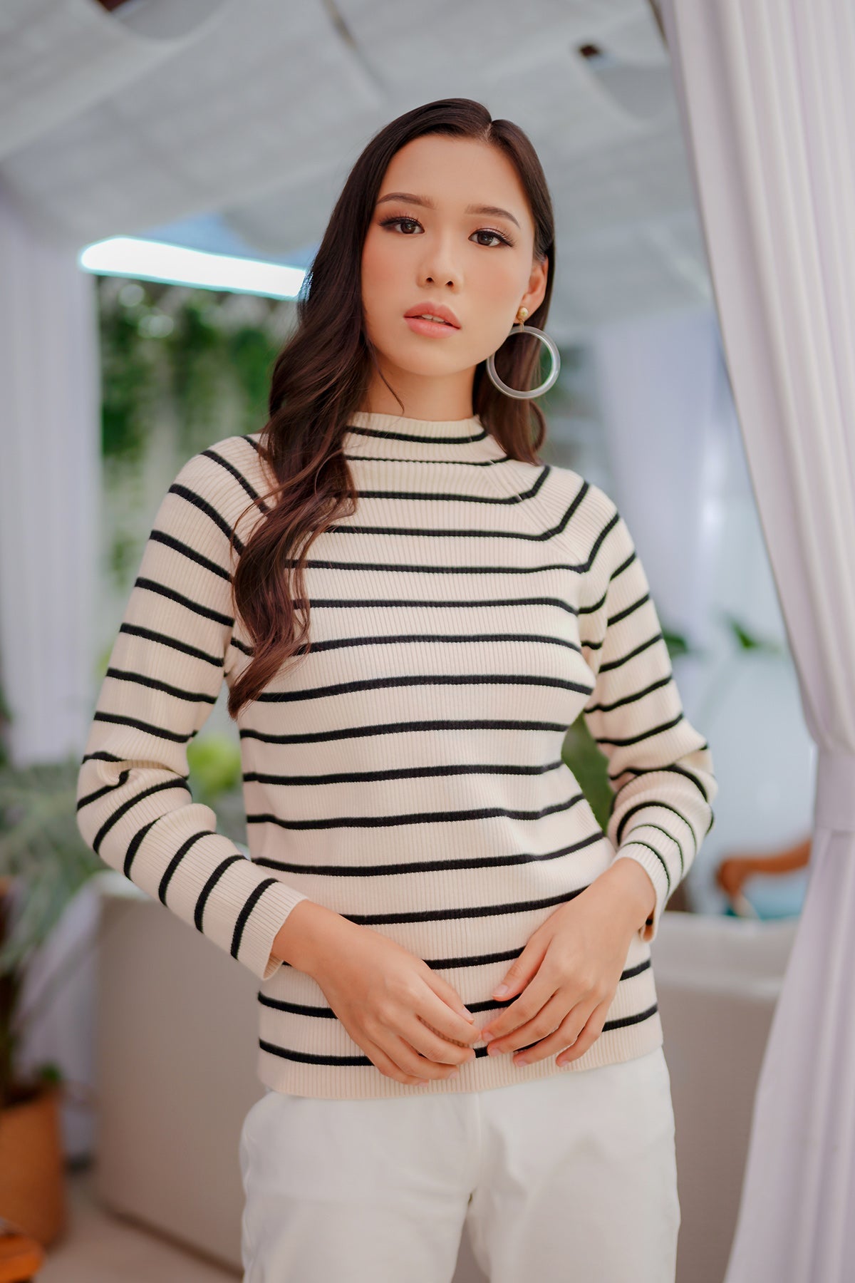 Knit Stripes Sweater - White