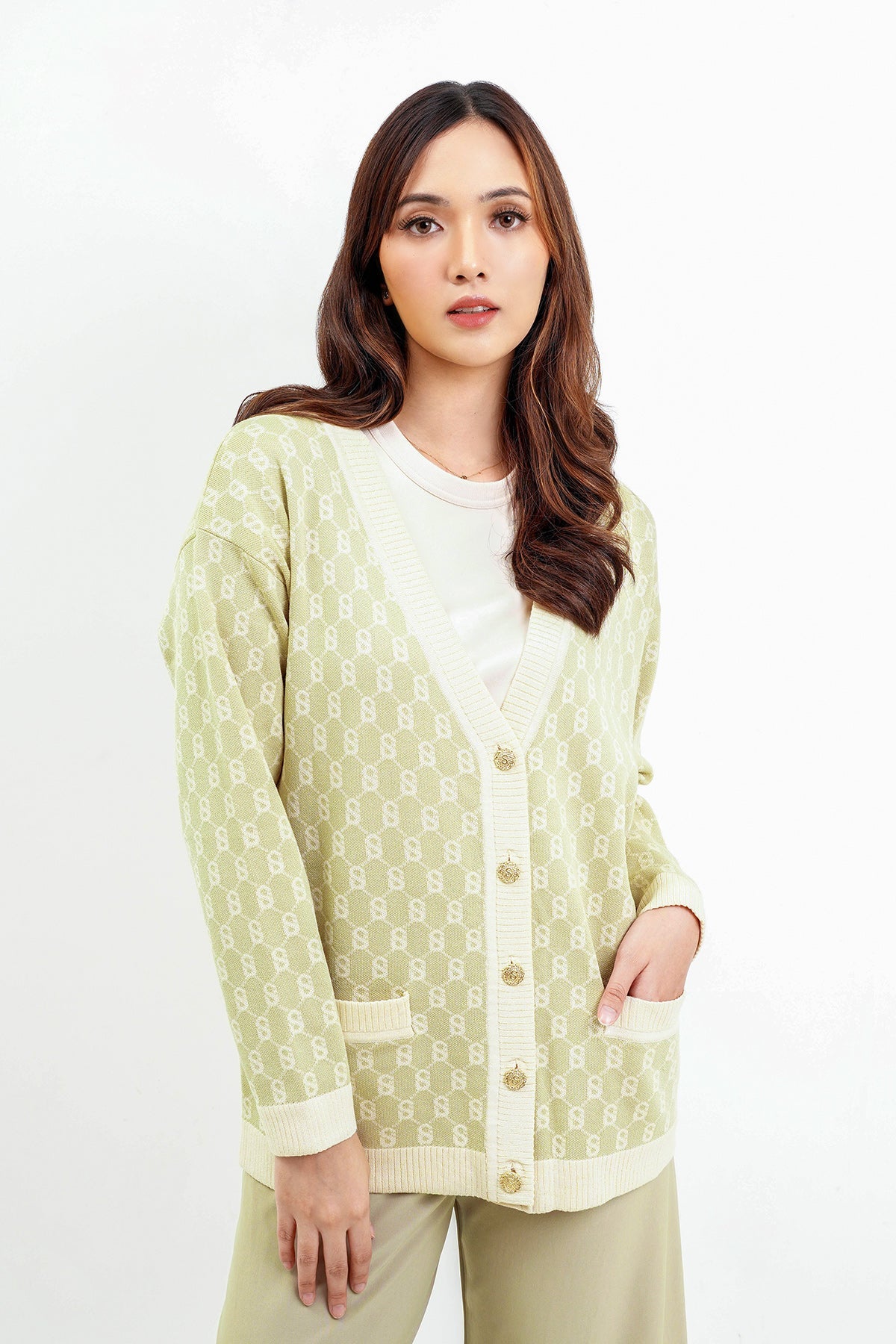 Signature Monogram Cardigan - Pistachio
