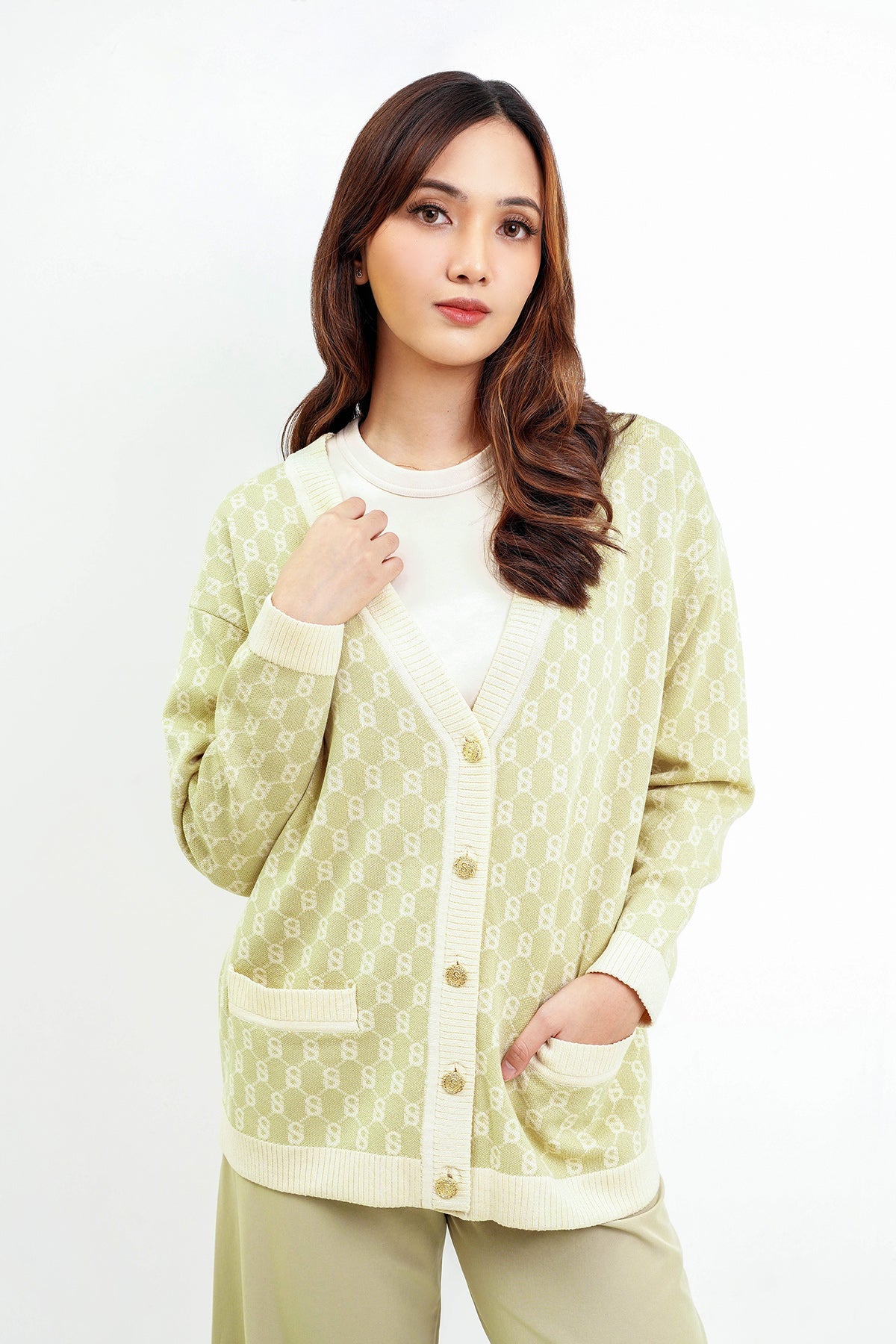 Signature Monogram Cardigan - Pistachio