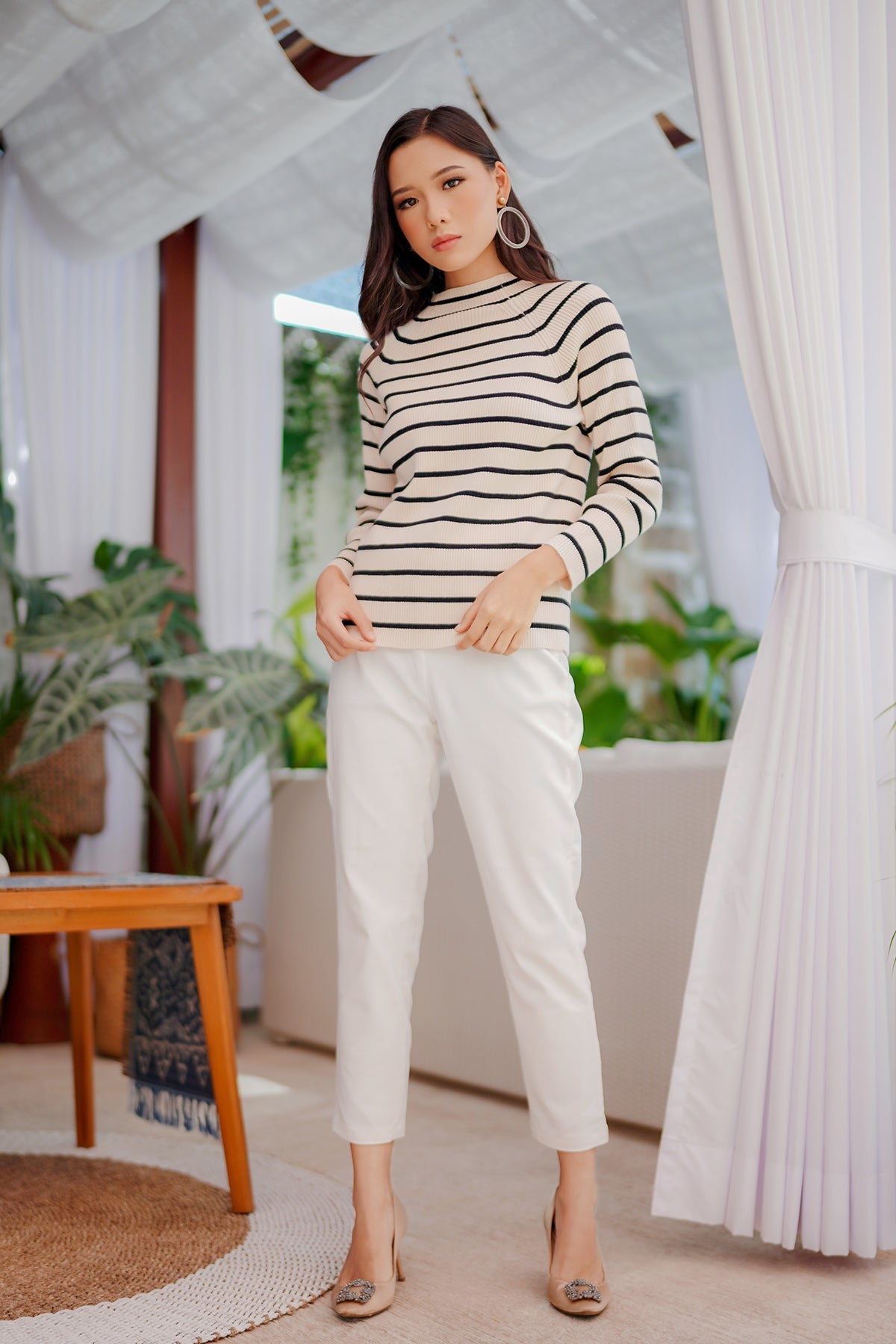Knit Stripes Sweater - White