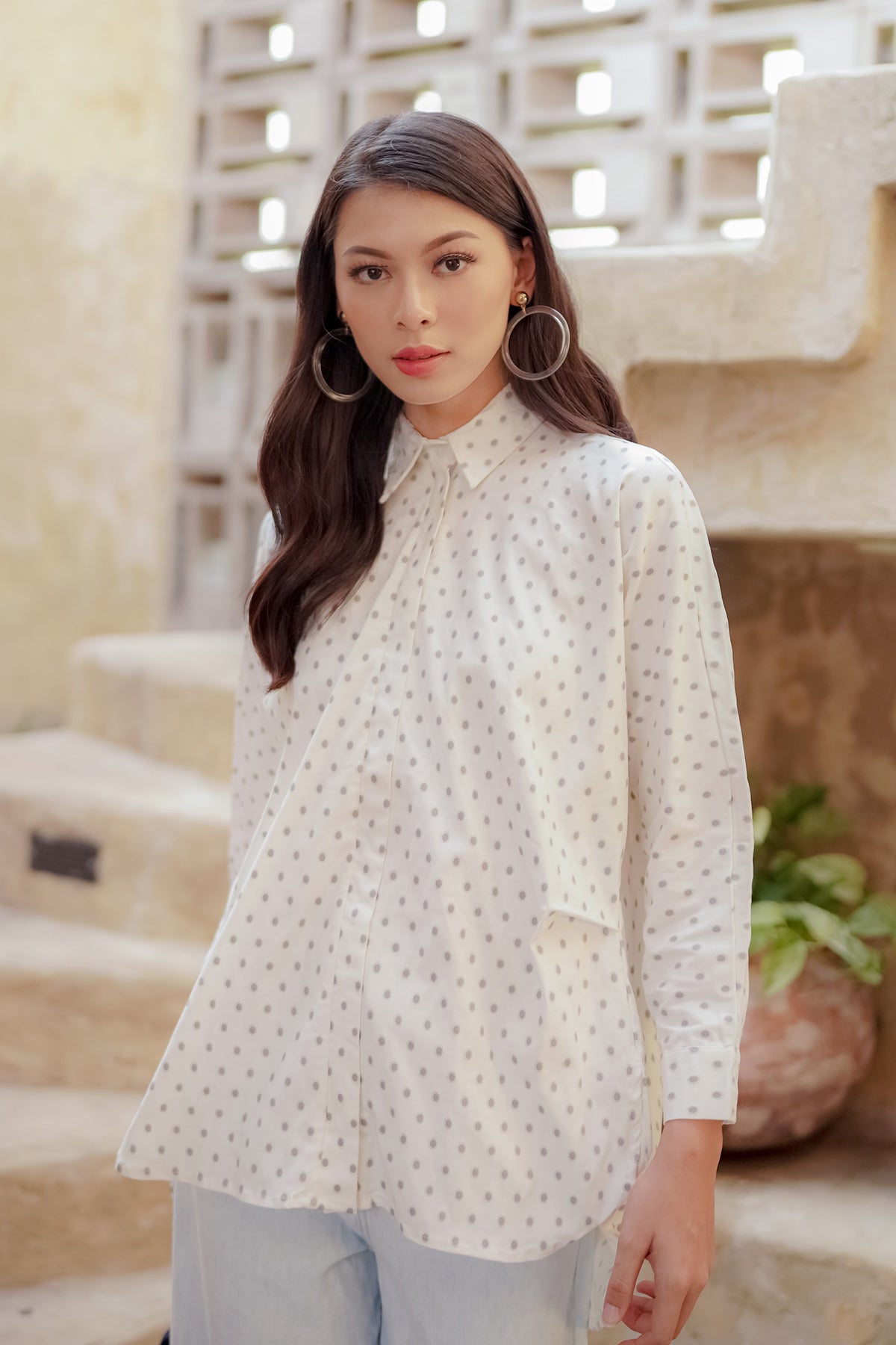Nami Polka Shirt - White/Grey