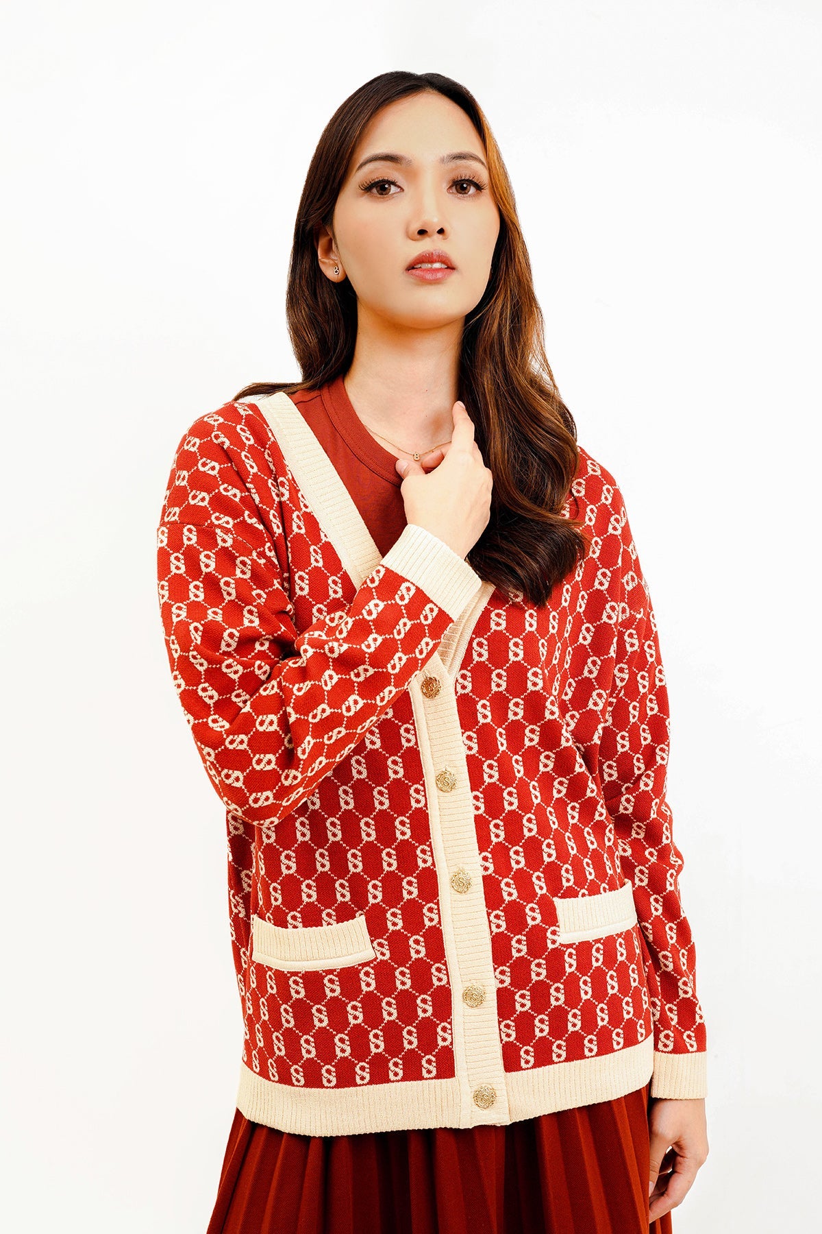 Signature Monogram Cardigan - Cherry