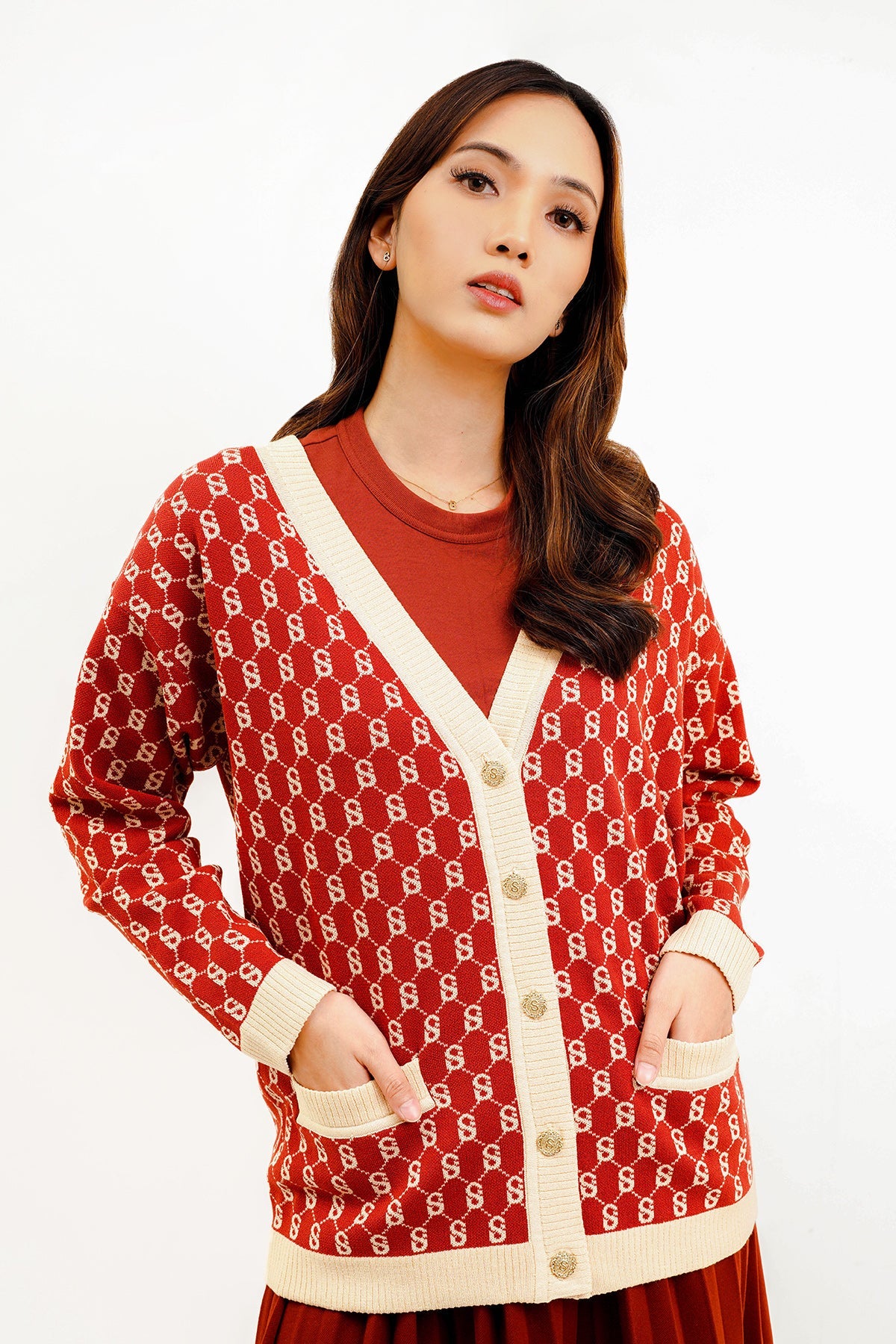 Signature Monogram Cardigan - Cherry