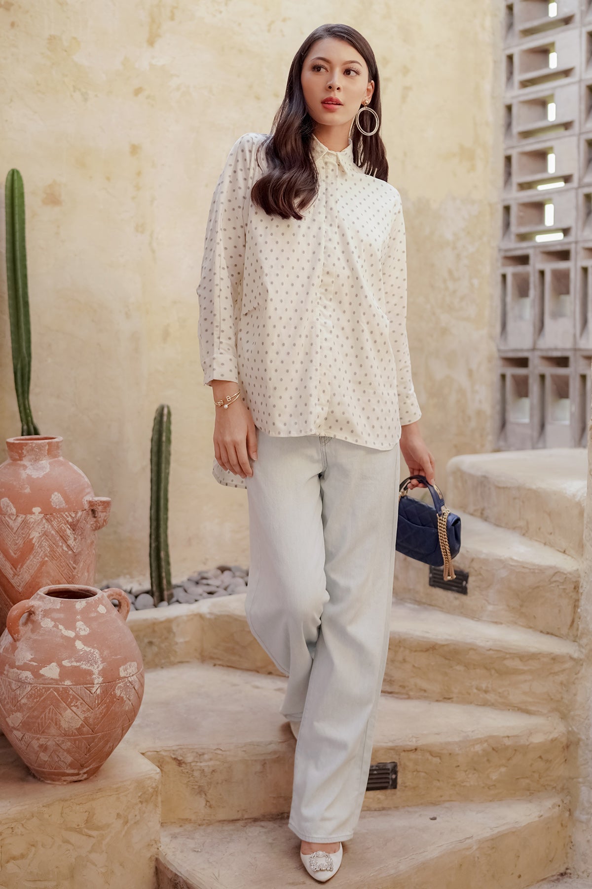 Nami Polka Shirt - White/Grey
