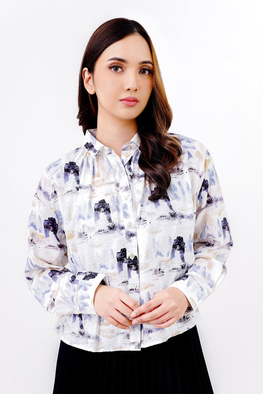 Abstract Crop Shirt - Dark Blue