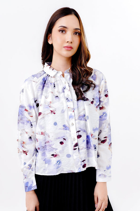 Abstract Crop Shirt - Light Blue