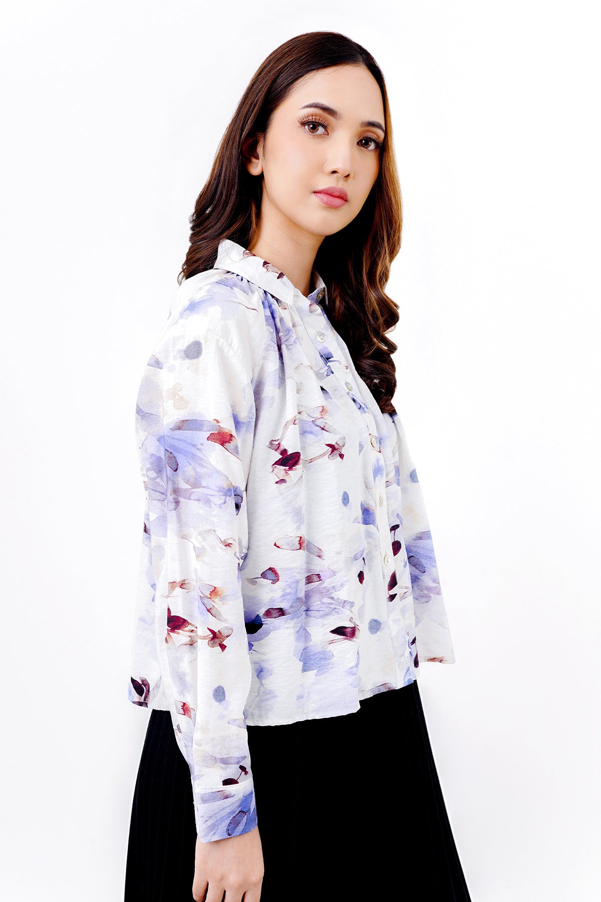 Abstract Crop Shirt - Light Blue