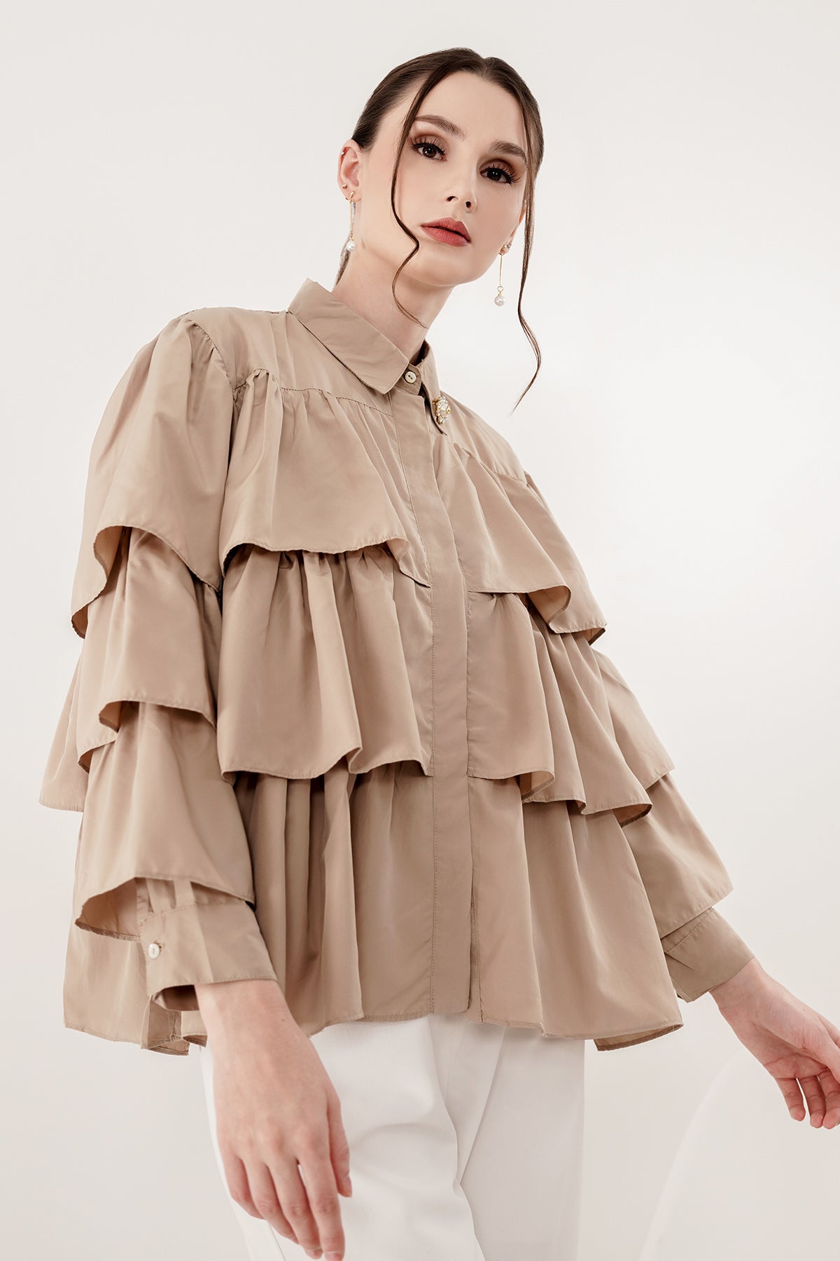 Tiered Ruffle Shirt - Khaki