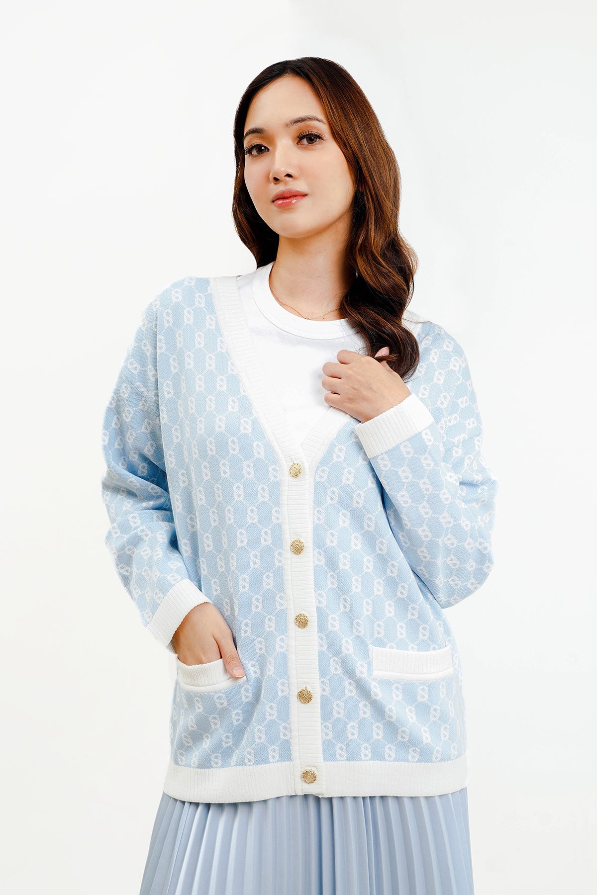 Signature Monogram Cardigan - Sea Salt