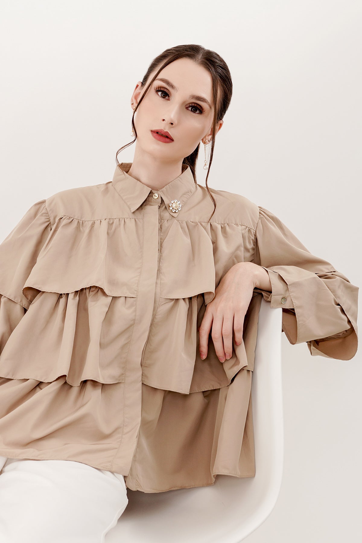 Tiered Ruffle Shirt - Khaki