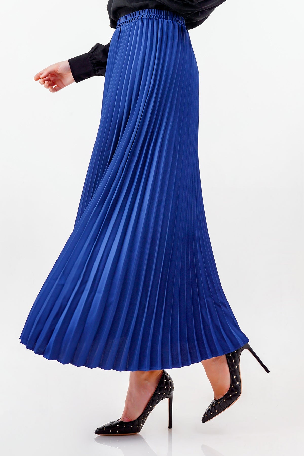 Satin Pleats Skirt - Royal Blue
