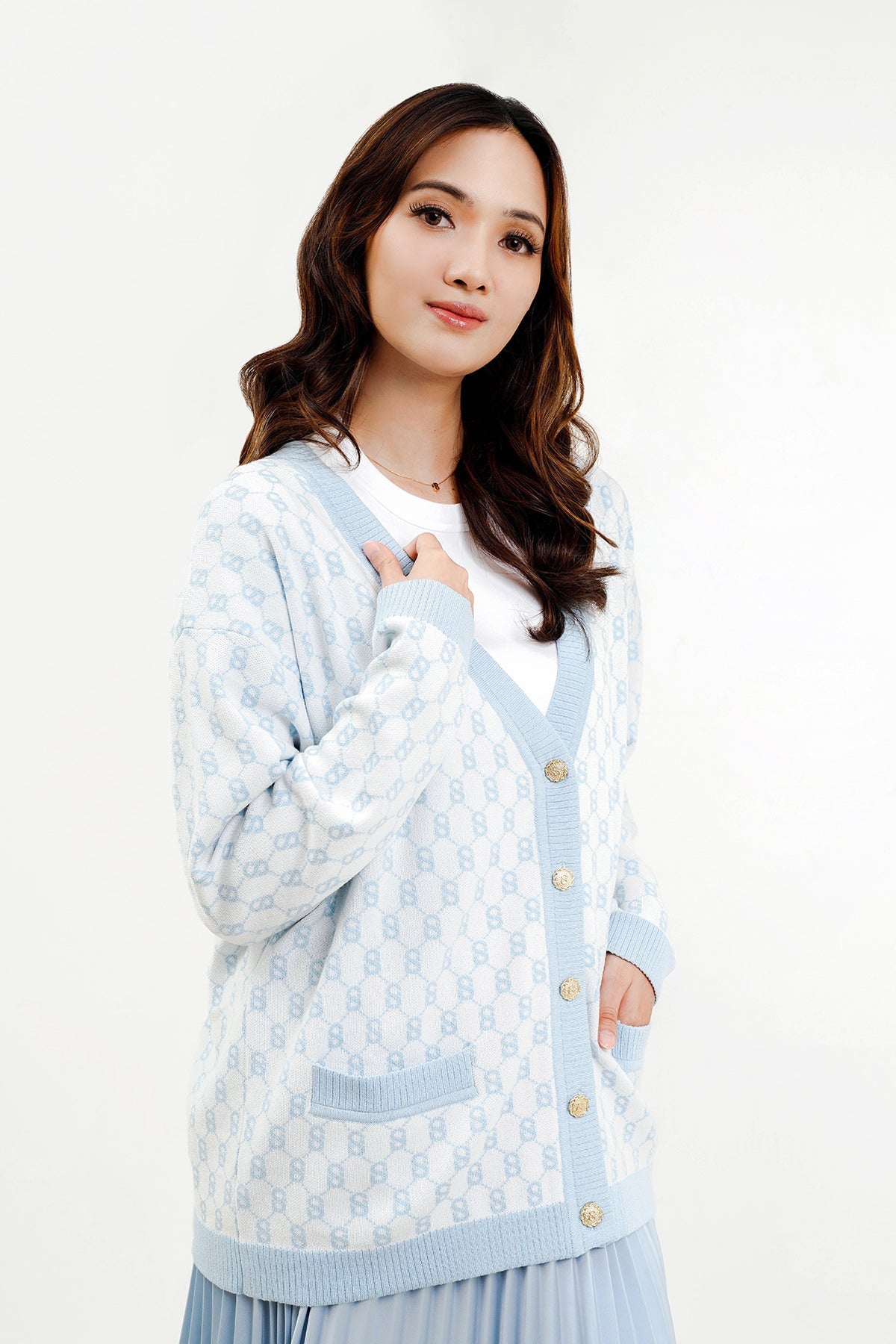 Signature Monogram Cardigan - Bubble Gum