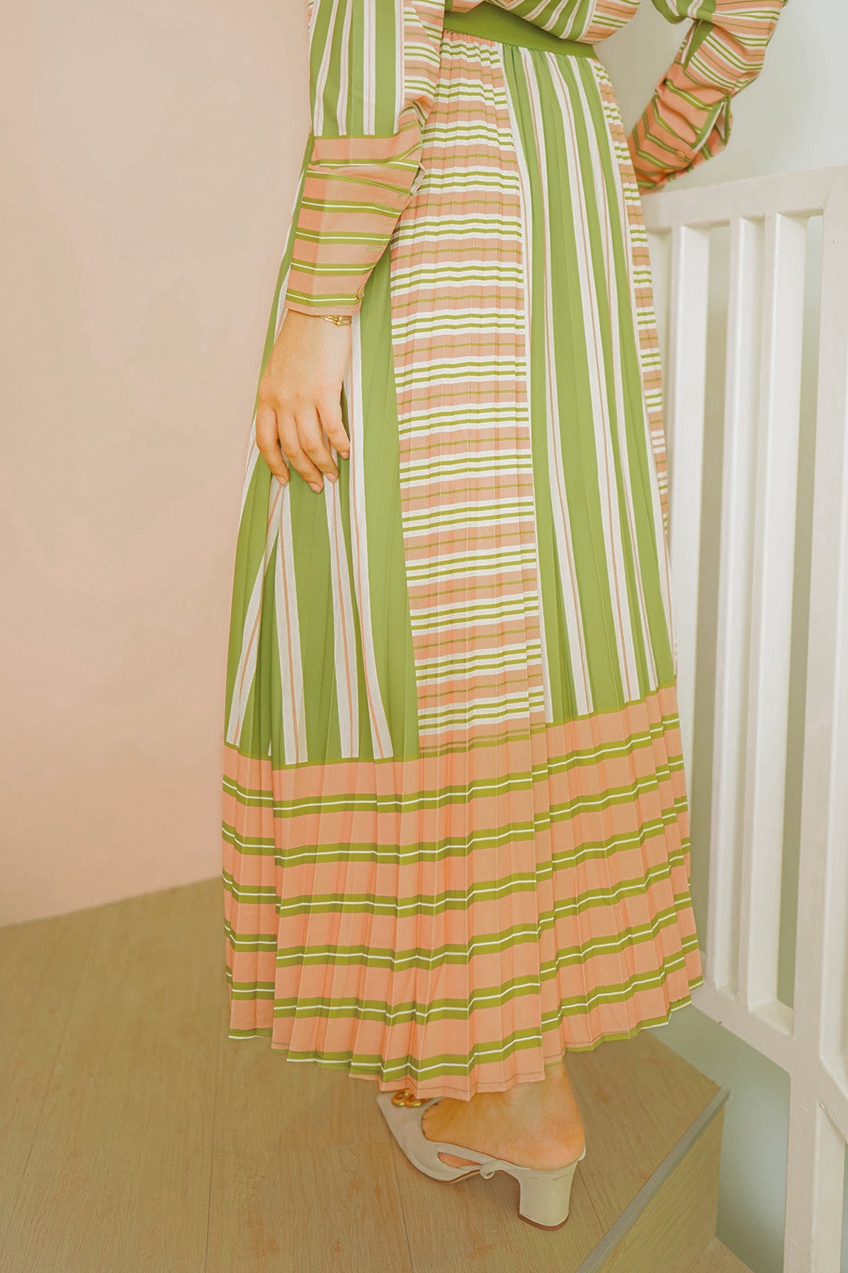 La Bella Stripe Pleated Skirt - Green