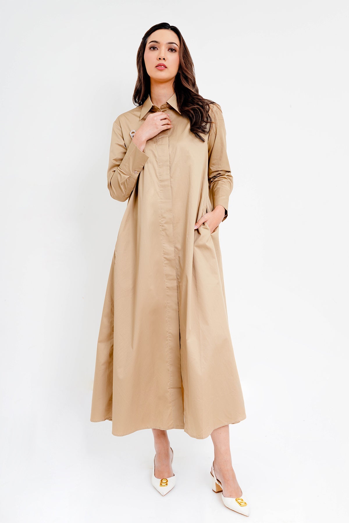Hilary Shirt Dress - Beige
