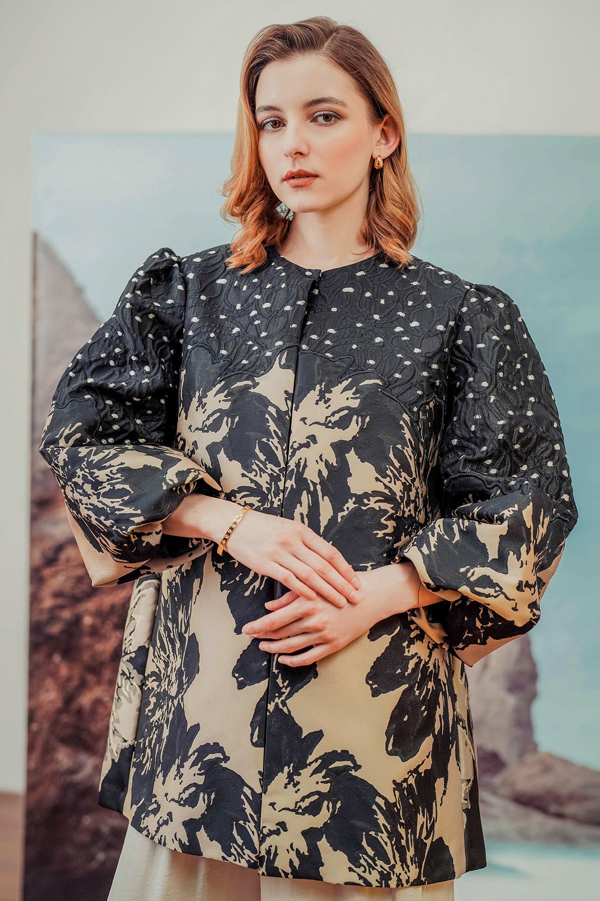 Agatha Jacquard Top - Black/Gold