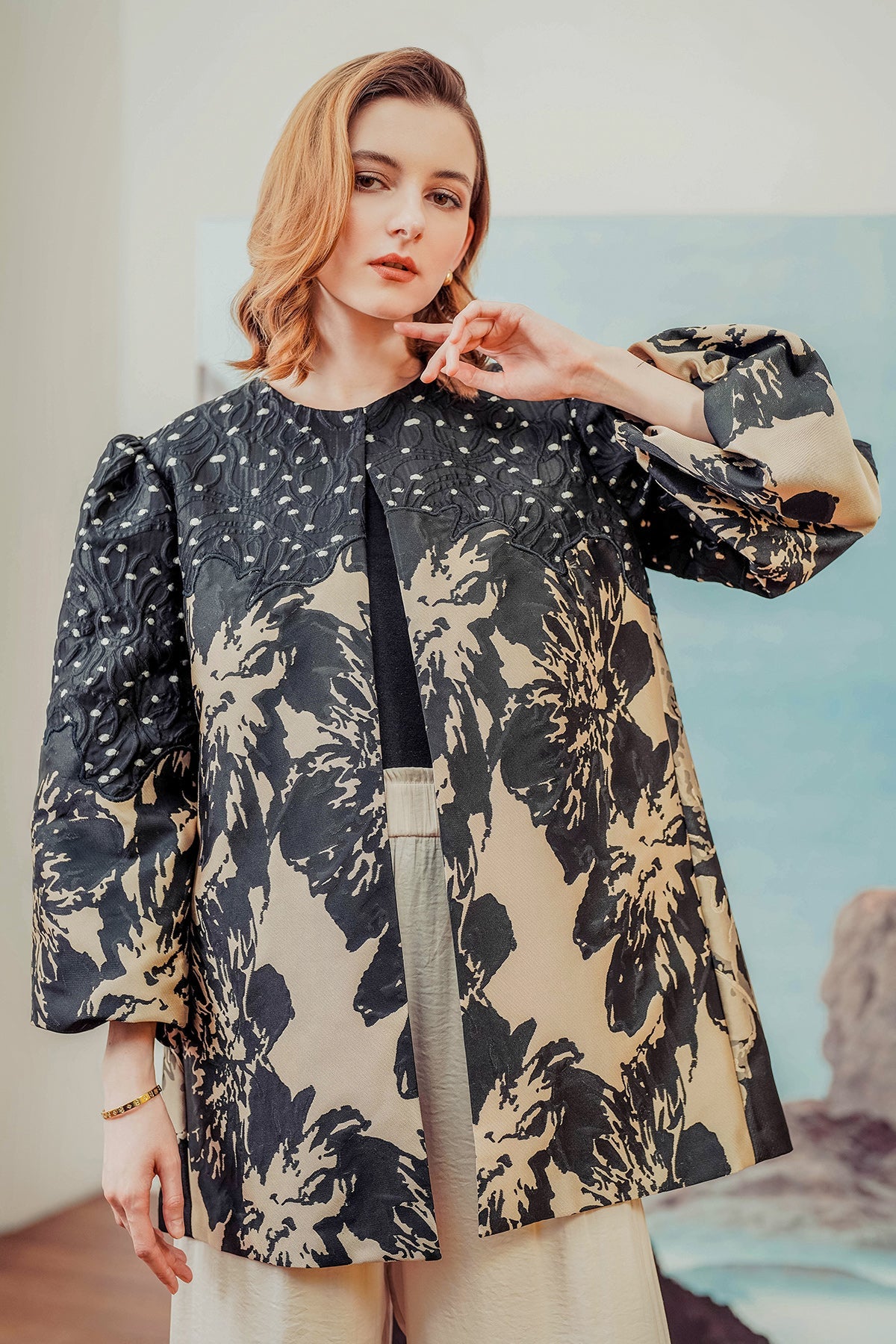 Agatha Jacquard Top - Black/Gold
