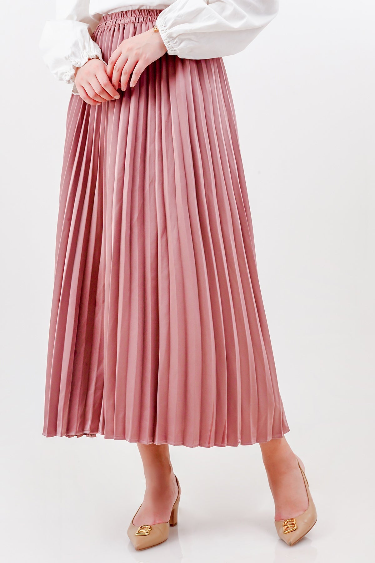 Satin Pleats Skirt - Blush