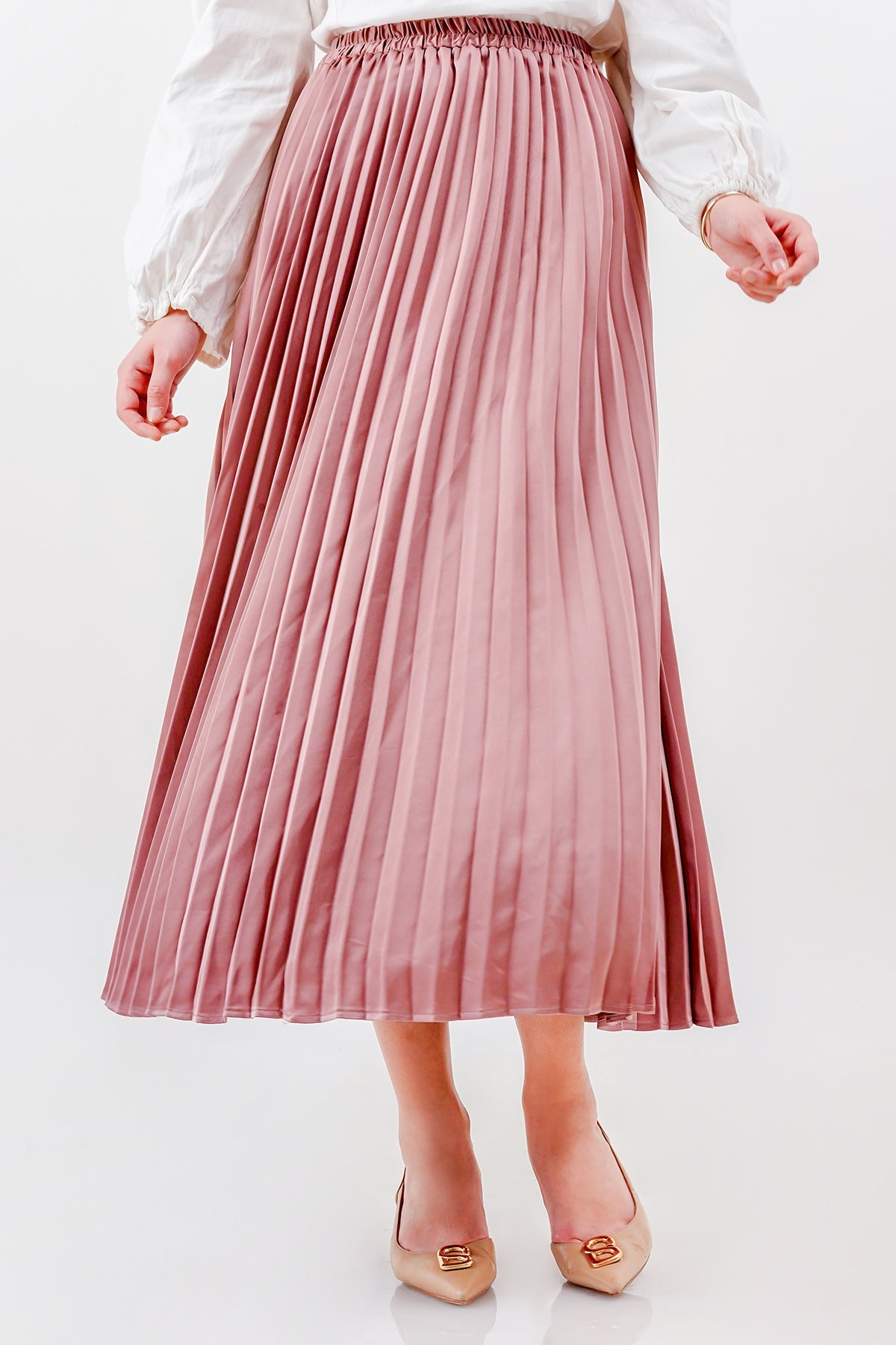 Satin Pleats Skirt - Blush