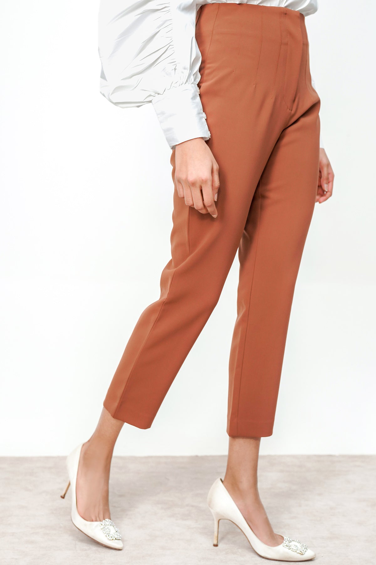 Basic High Waisted Pants - Brown