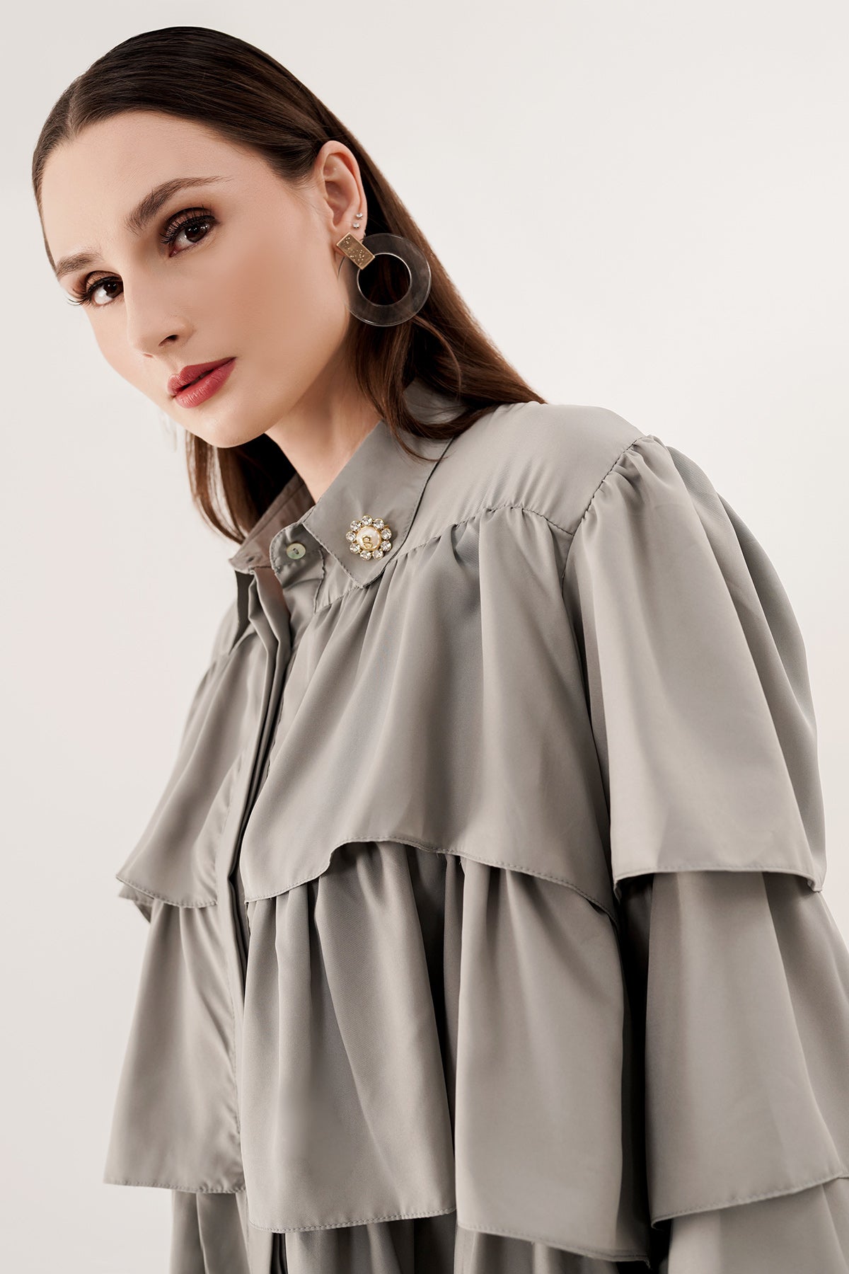 Tiered Ruffle Shirt - Grey
