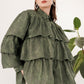Tiered Ruffle Shirt - Dark Green Abstract