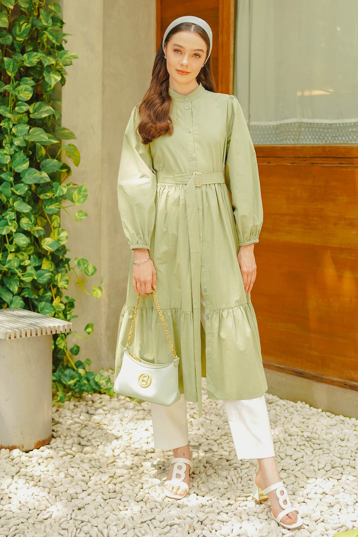 Paula Tiered Shirt Dress - Sage