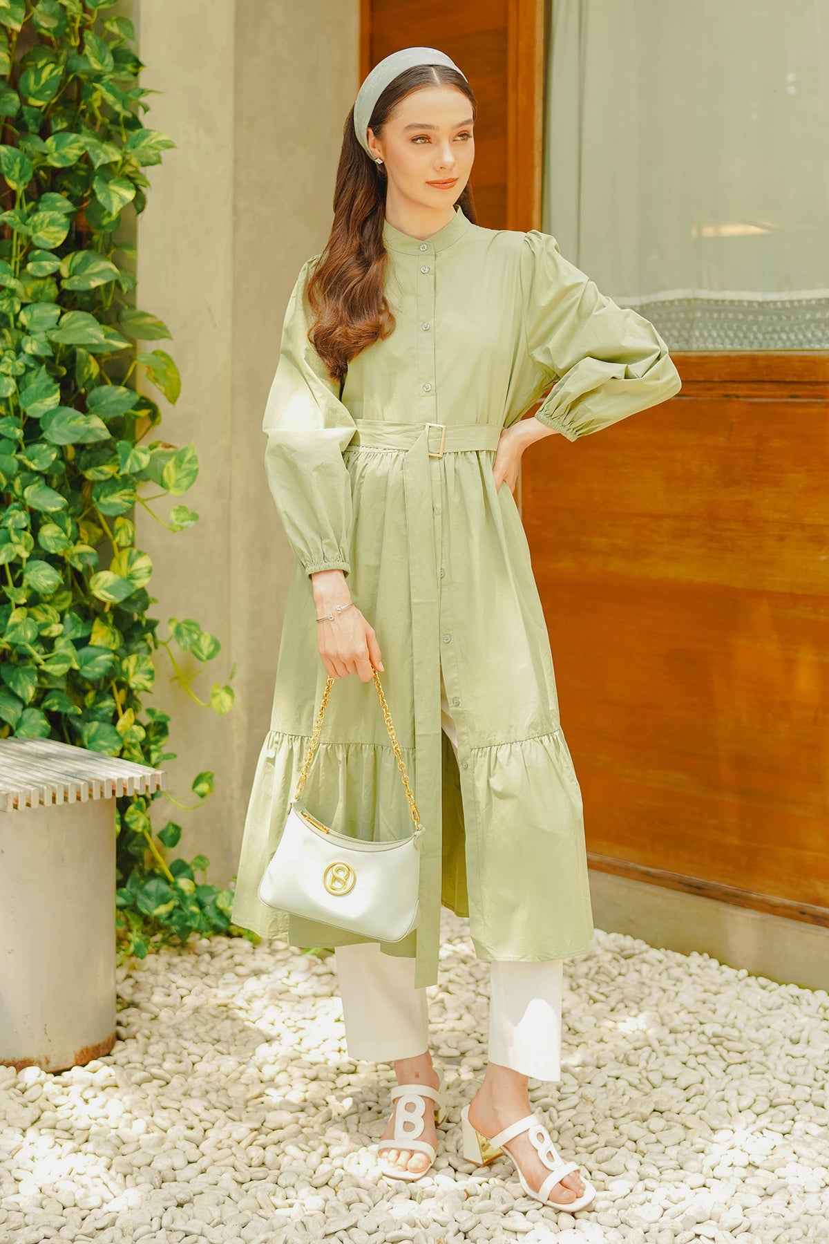 Paula Tiered Shirt Dress - Sage
