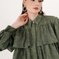 Tiered Ruffle Shirt - Dark Green Abstract