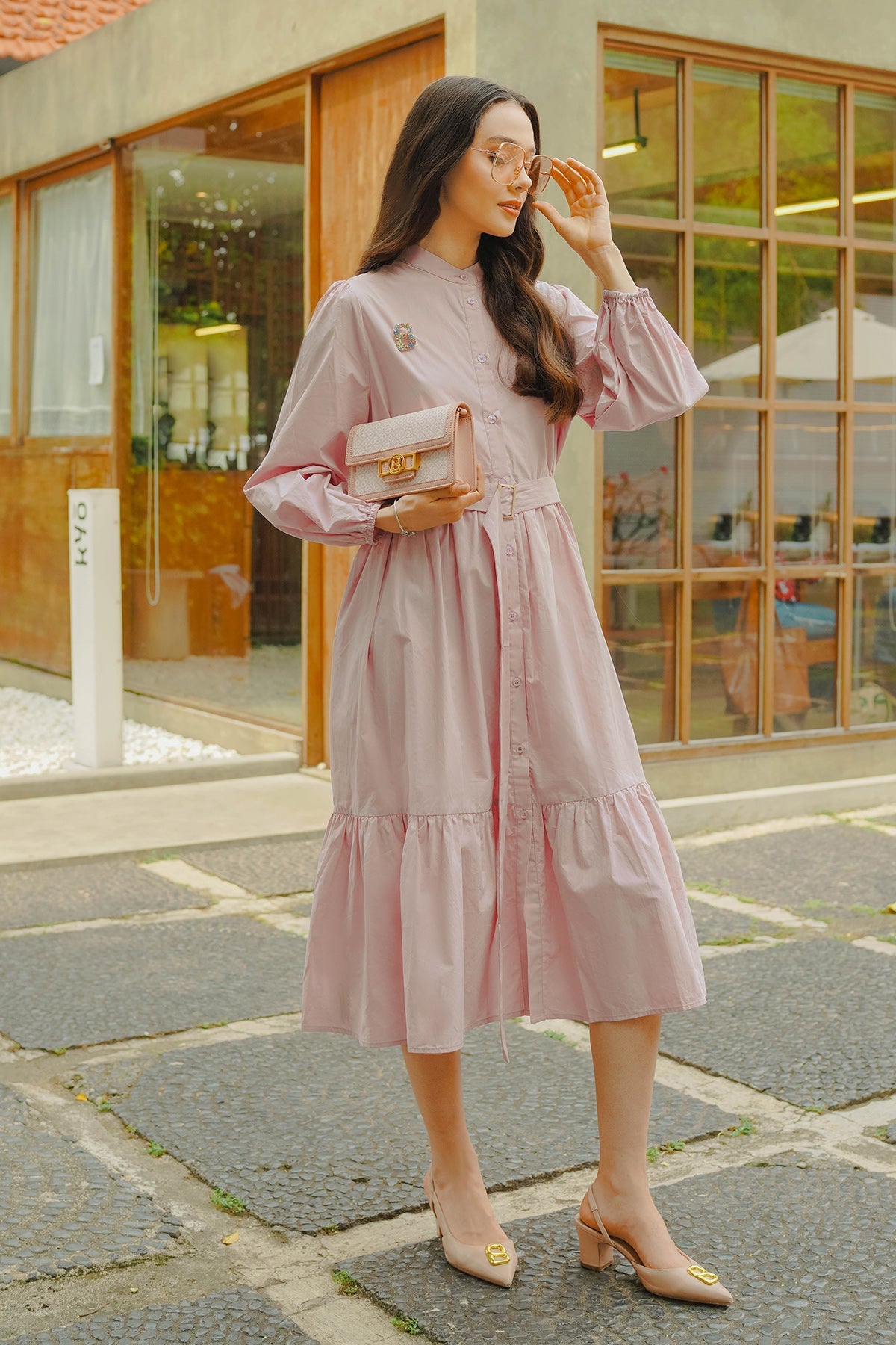 Paula Tiered Shirt Dress - Lilac