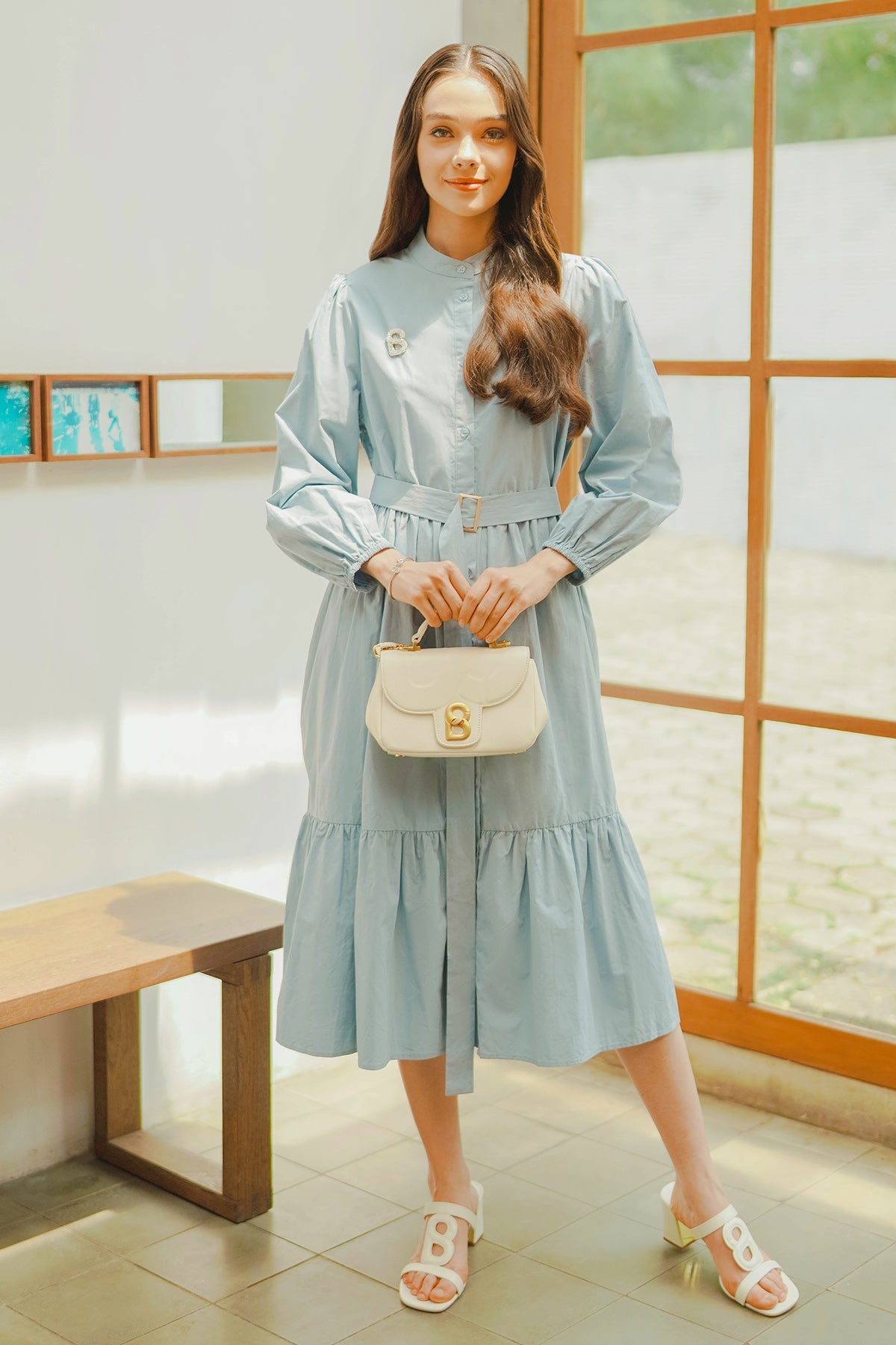 Paula Tiered Shirt Dress - Blue