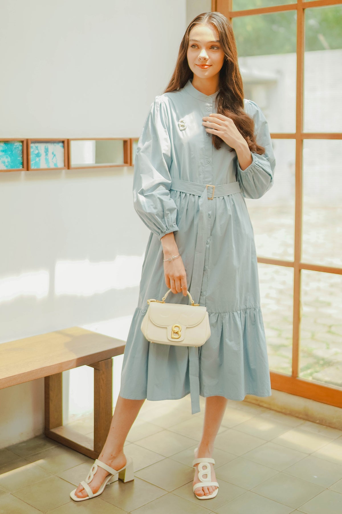 Paula Tiered Shirt Dress - Blue