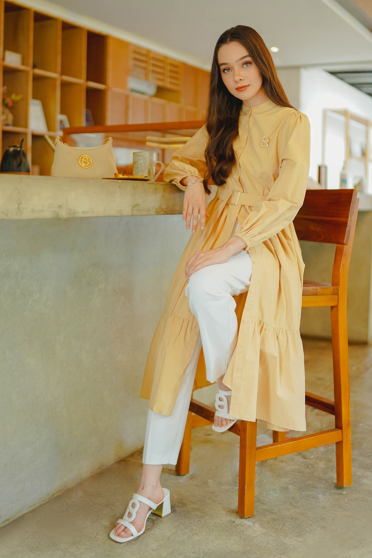 Paula Tiered Shirt Dress - Yellow