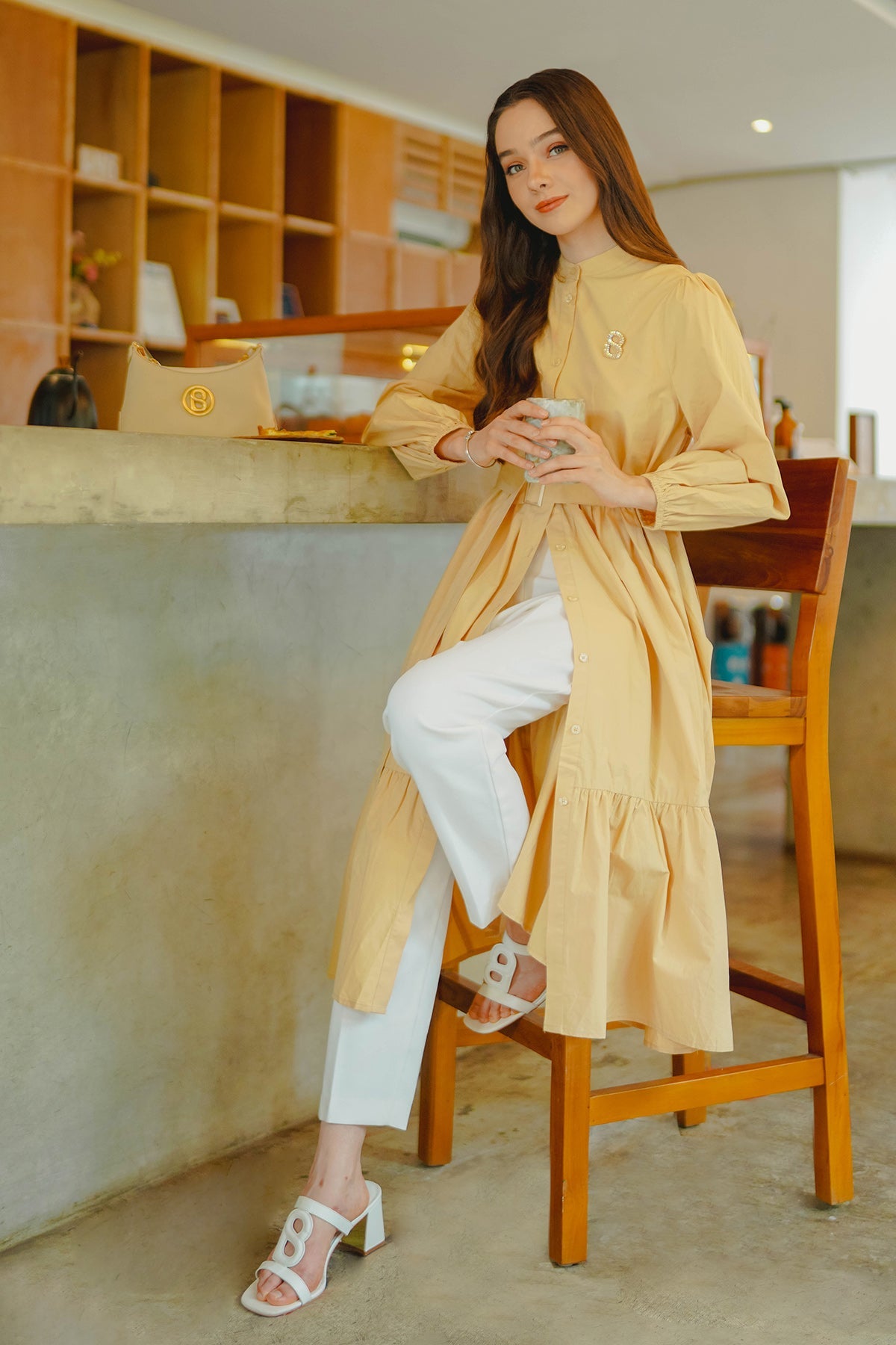 Paula Tiered Shirt Dress - Yellow