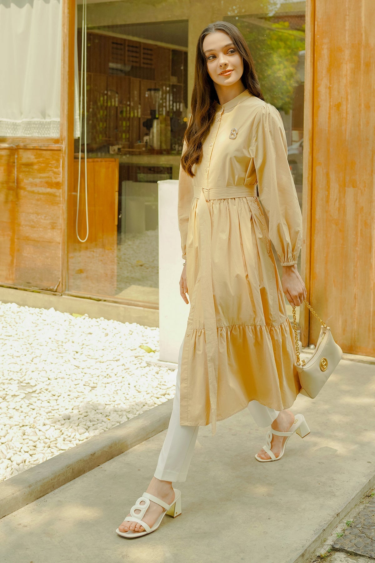 Paula Tiered Shirt Dress - Yellow