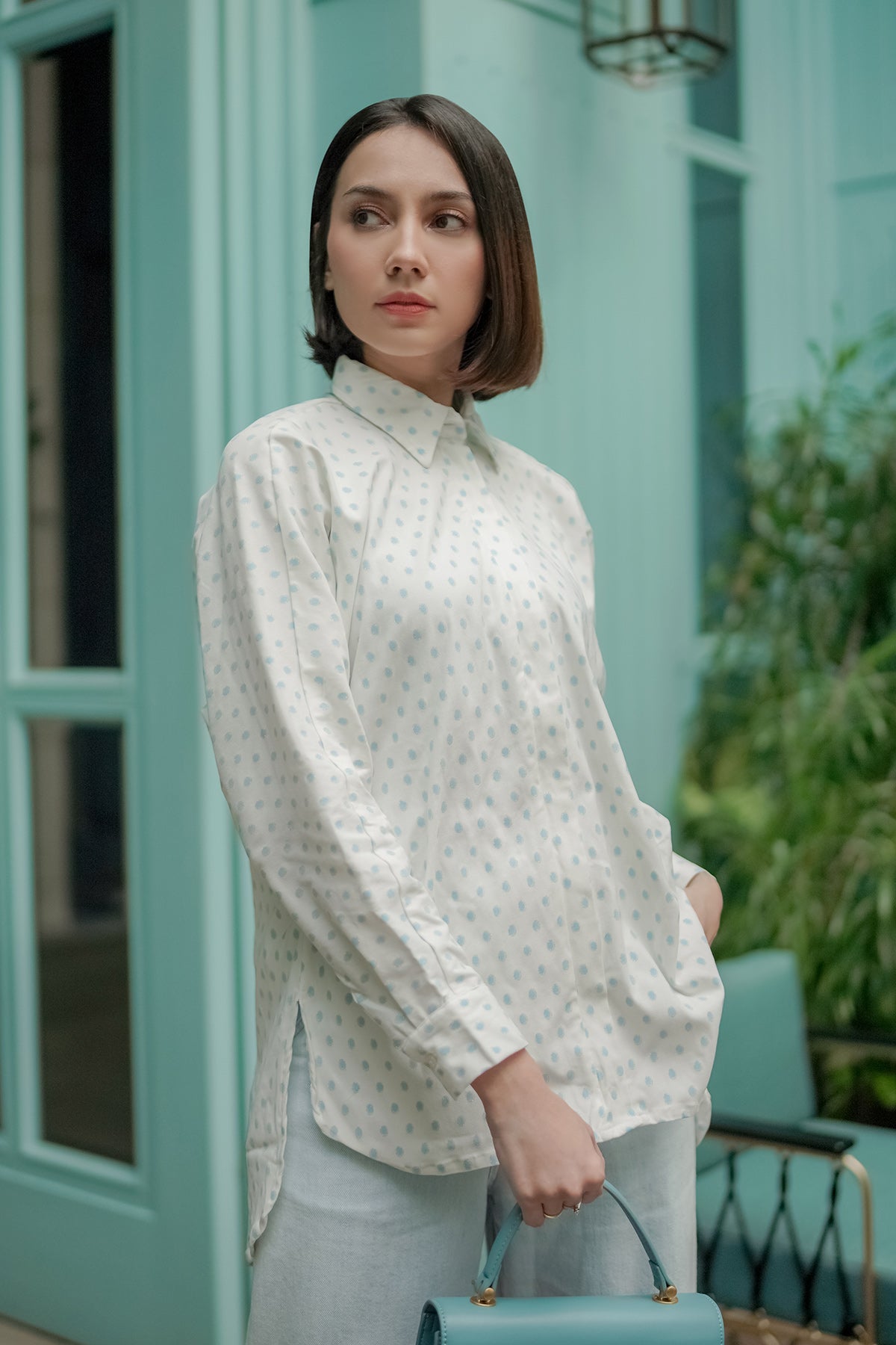 Nami Polka Shirt - White/Blue