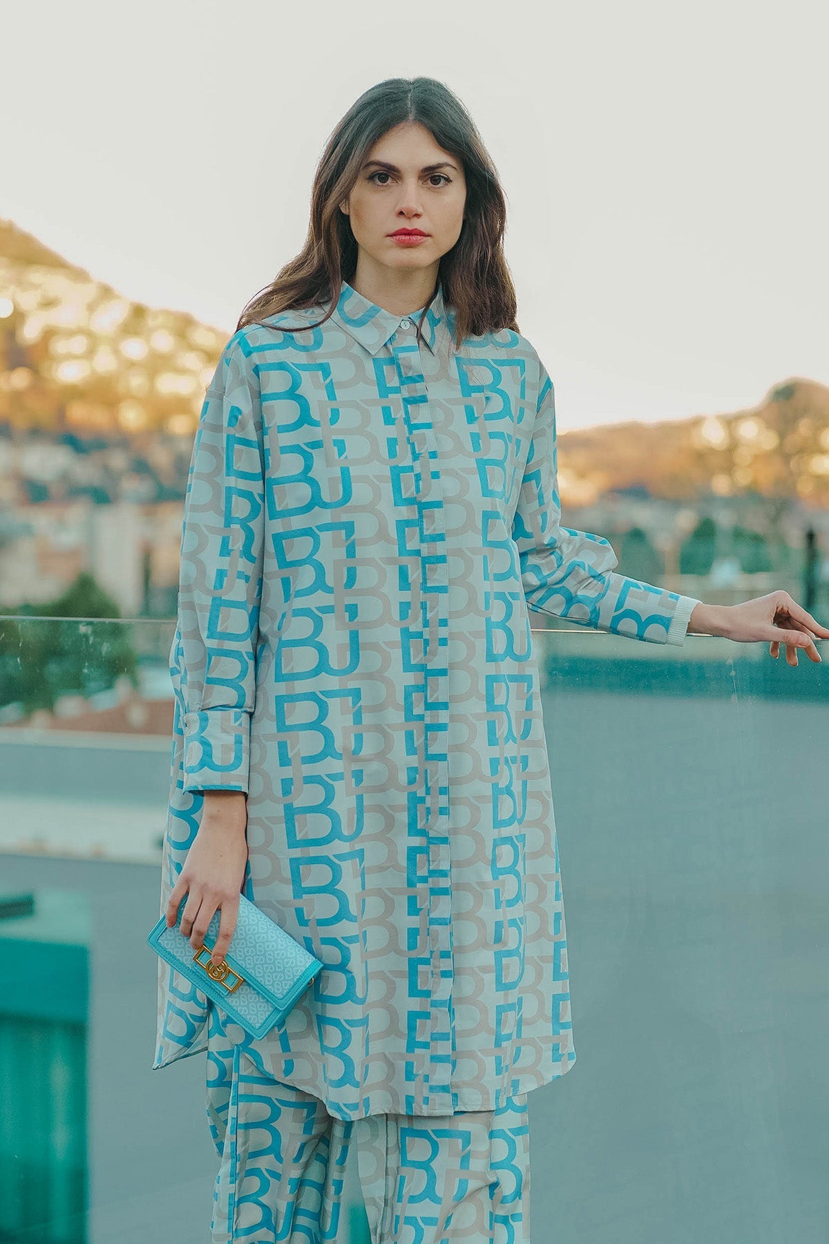 Monogram Long Shirt - Blue