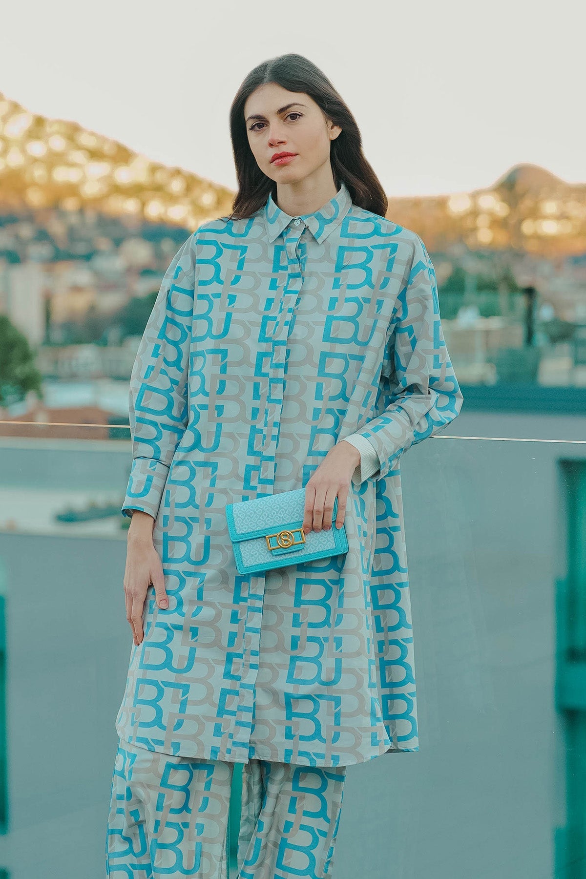 Monogram Long Shirt - Blue