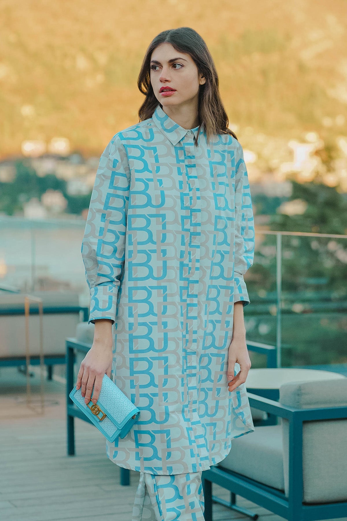 Monogram Long Shirt - Blue