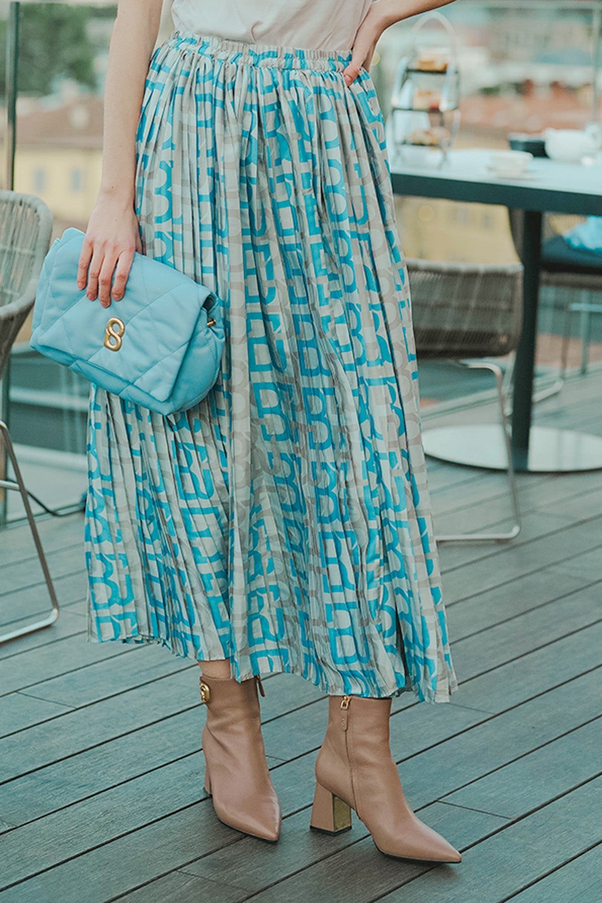 Monogram Pleated Skirt - Blue