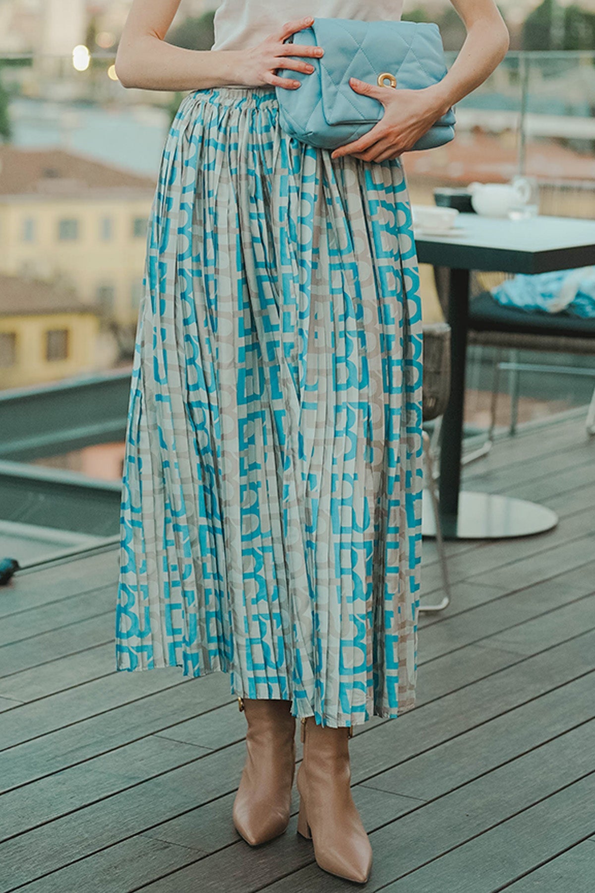 Monogram Pleated Skirt - Blue
