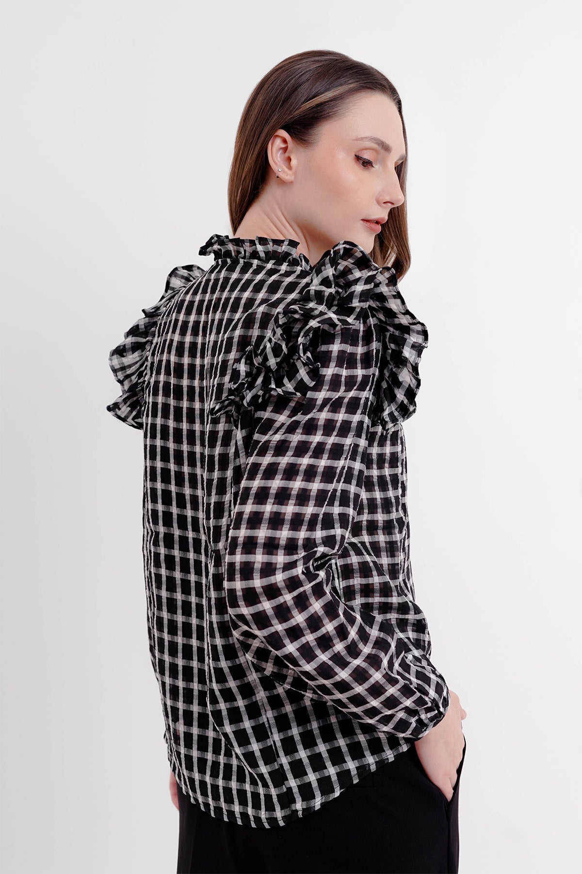 Ruffle Square Shirt - Black