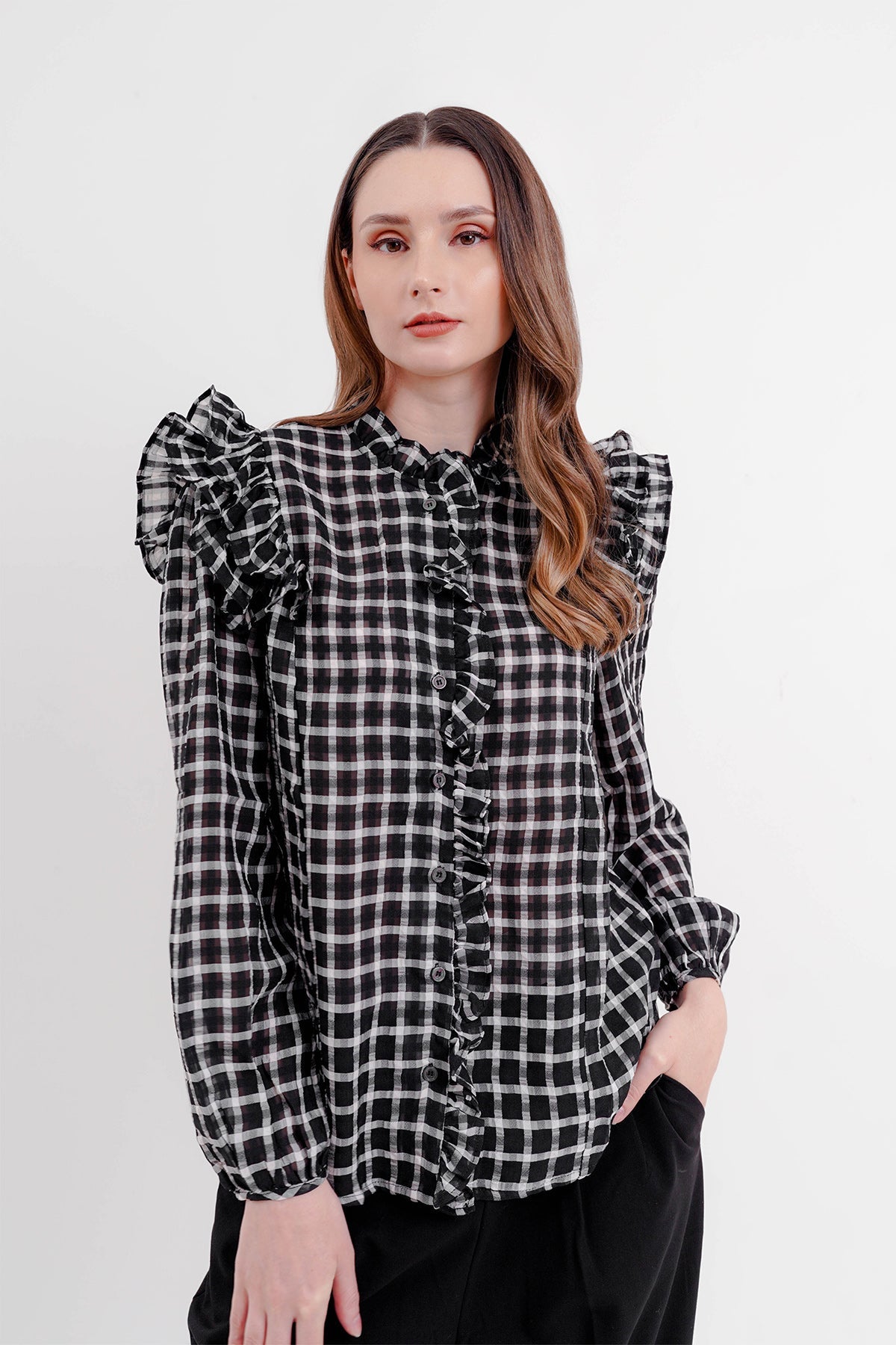 Ruffle Square Shirt - Black