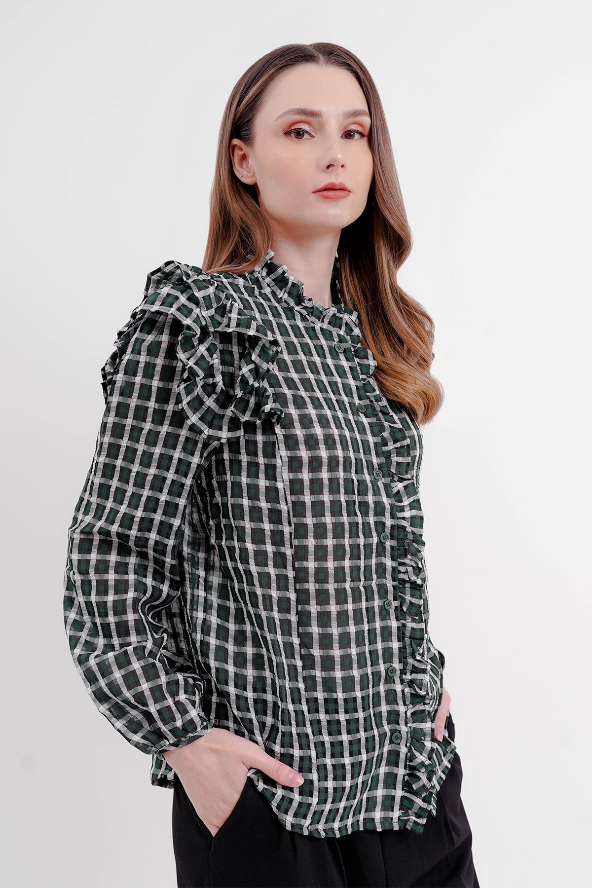 Ruffle Square Shirt - Green