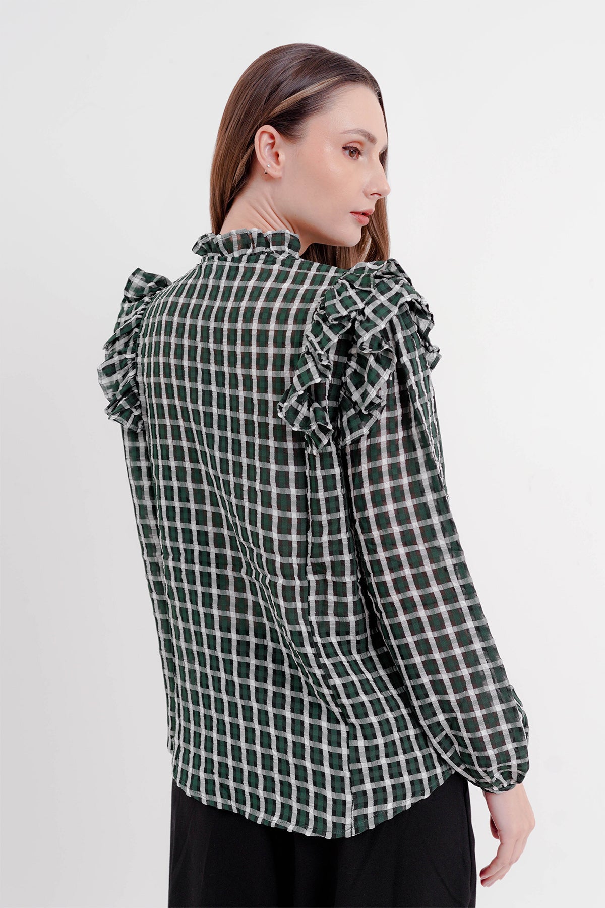 Ruffle Square Shirt - Green