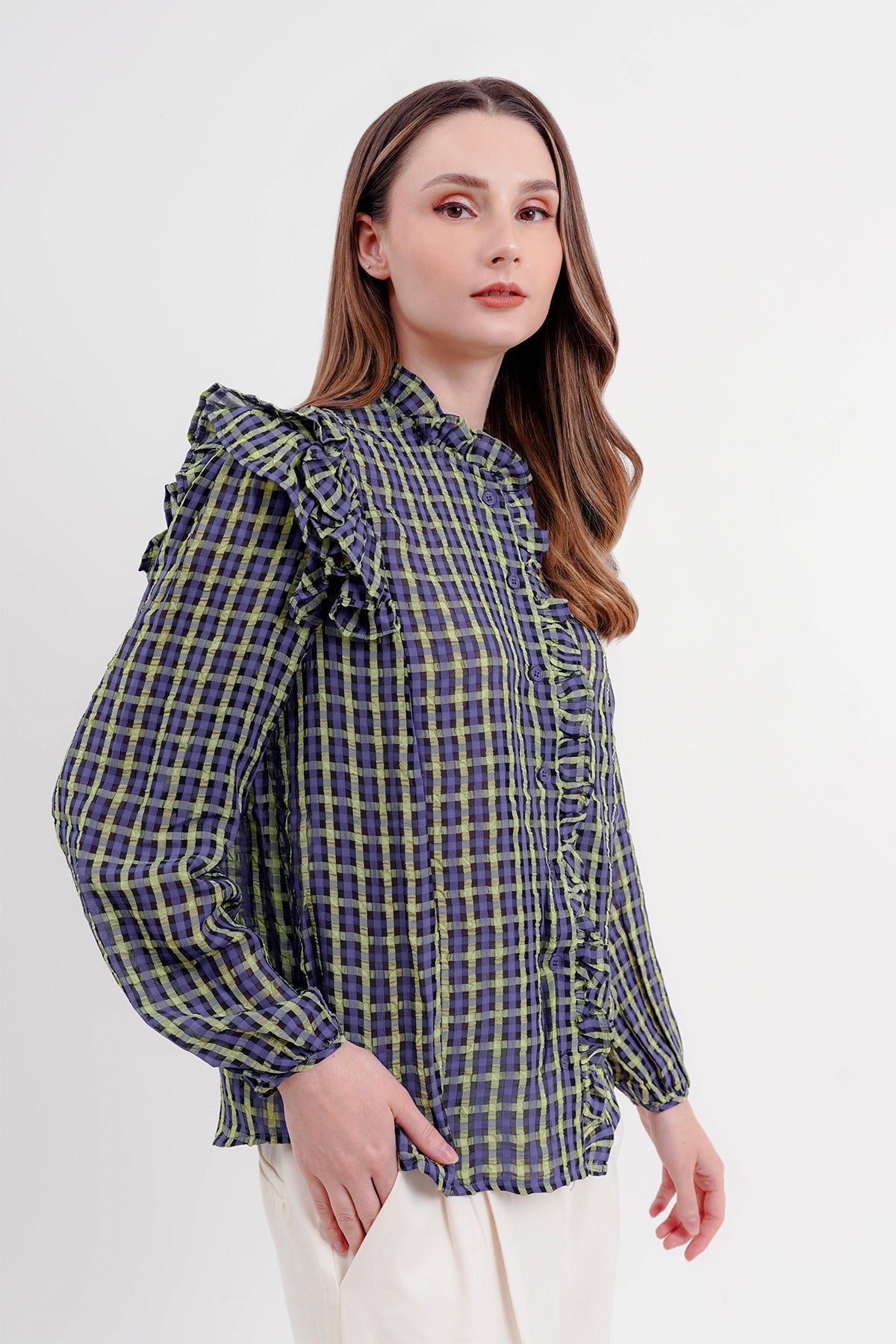 Ruffle Square Shirt - Blue