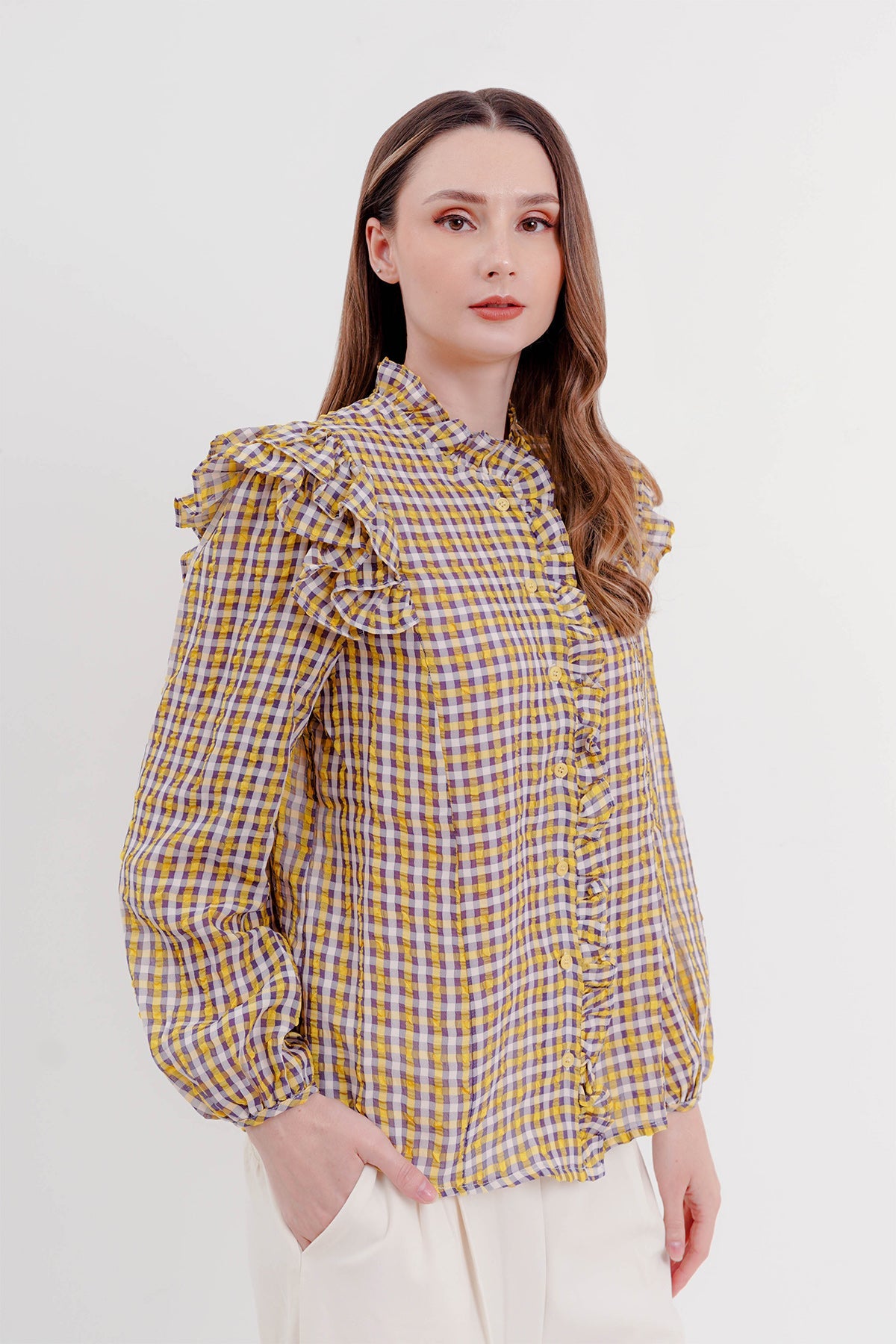 Ruffle Square Shirt - Yellow