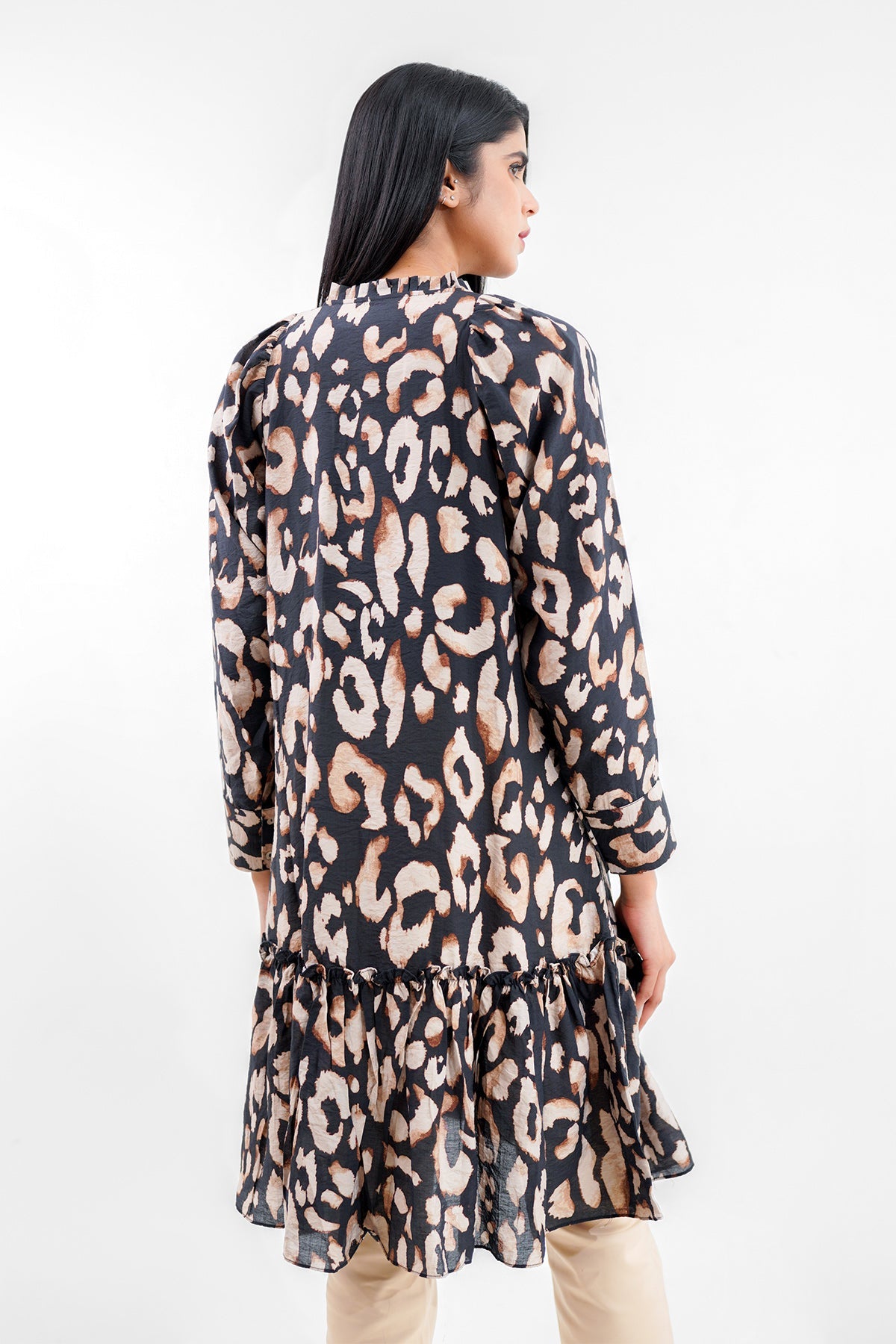 Leonny Shirt Dress with Ruffle - Black