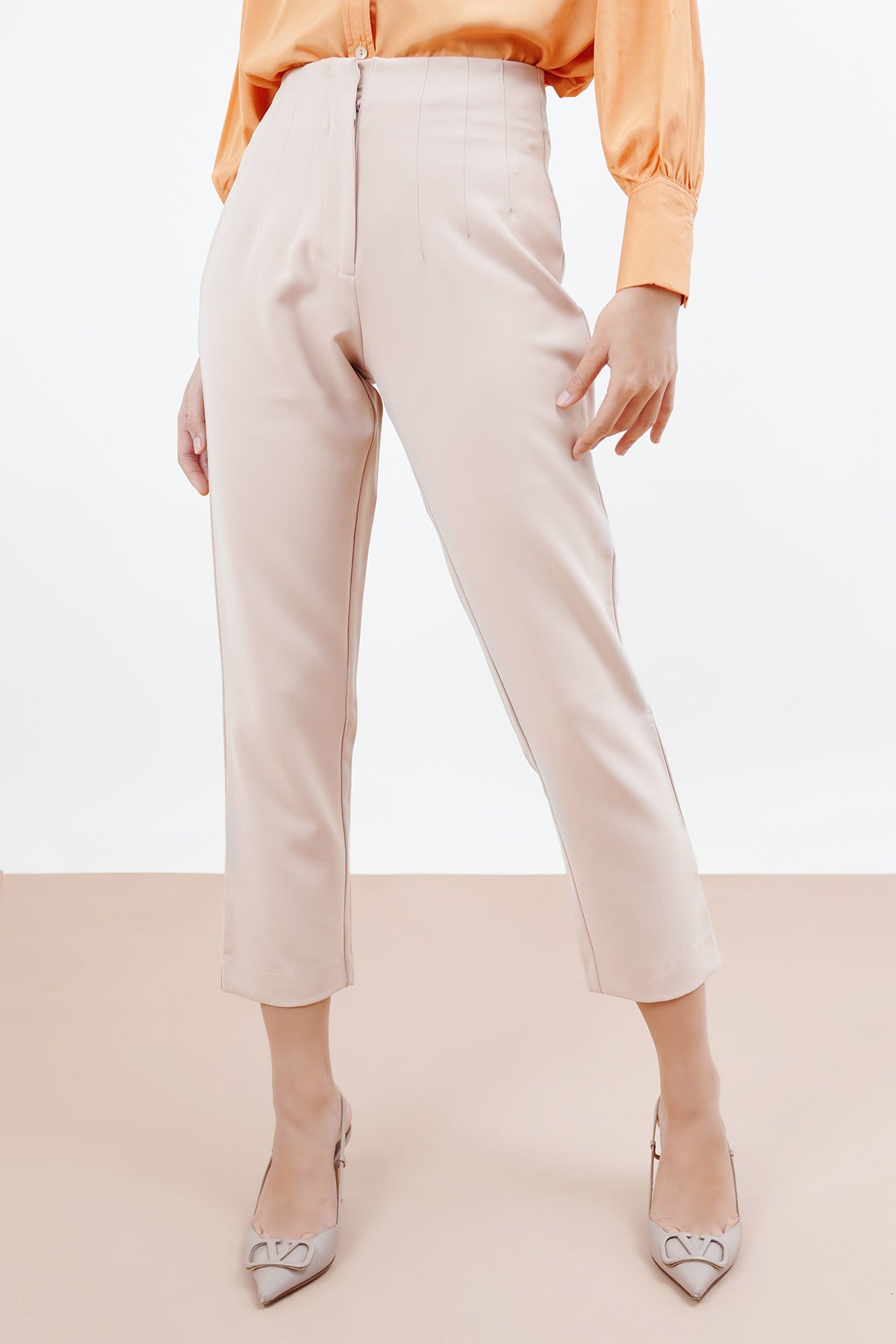 Basic High Waisted Pants - Cream