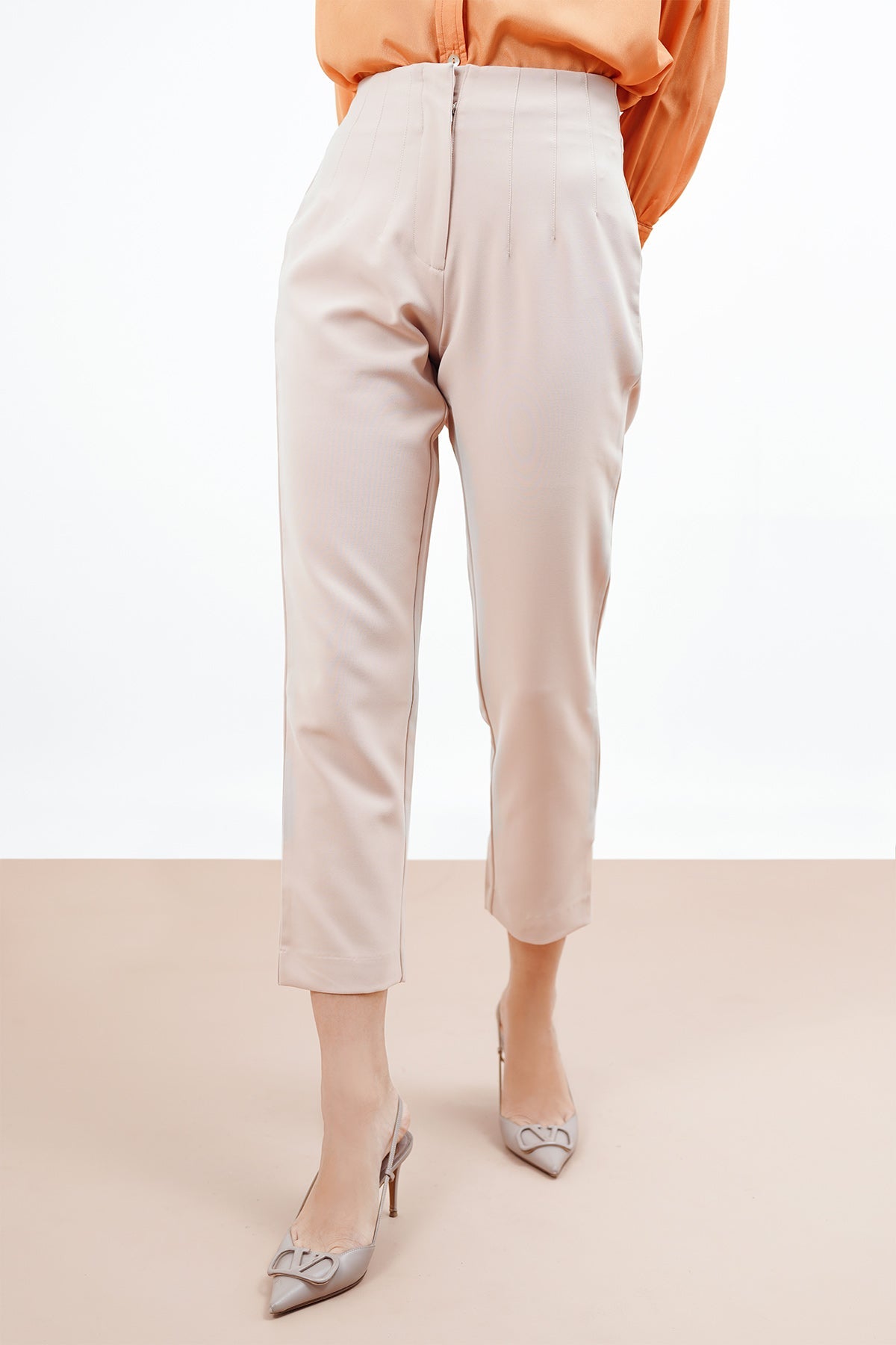 Basic High Waisted Pants - Cream
